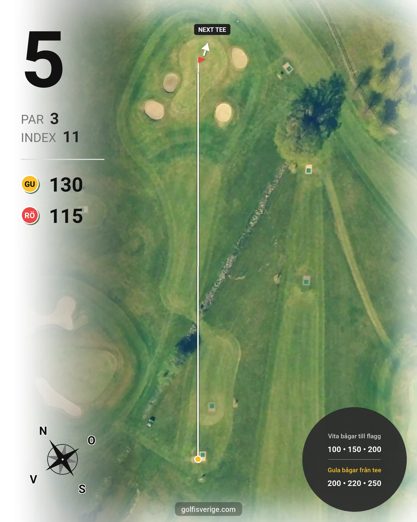 Banguide Akademi banan 18 hål par 3 på HG Golf Glumslöv - Hål 5 karta