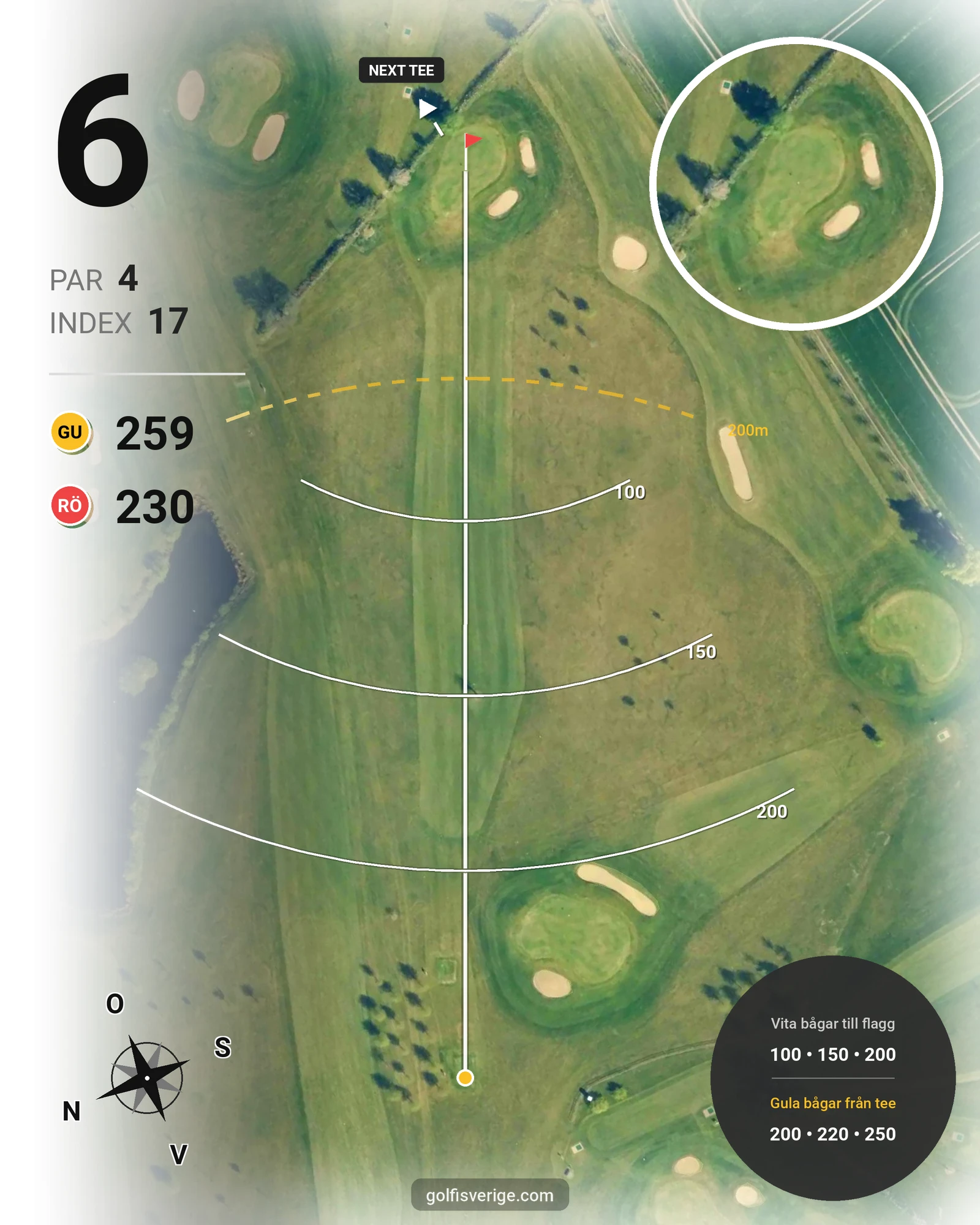 Banguide Björkbanan 9 hål på HG Golf Glumslöv - Hål 6 karta