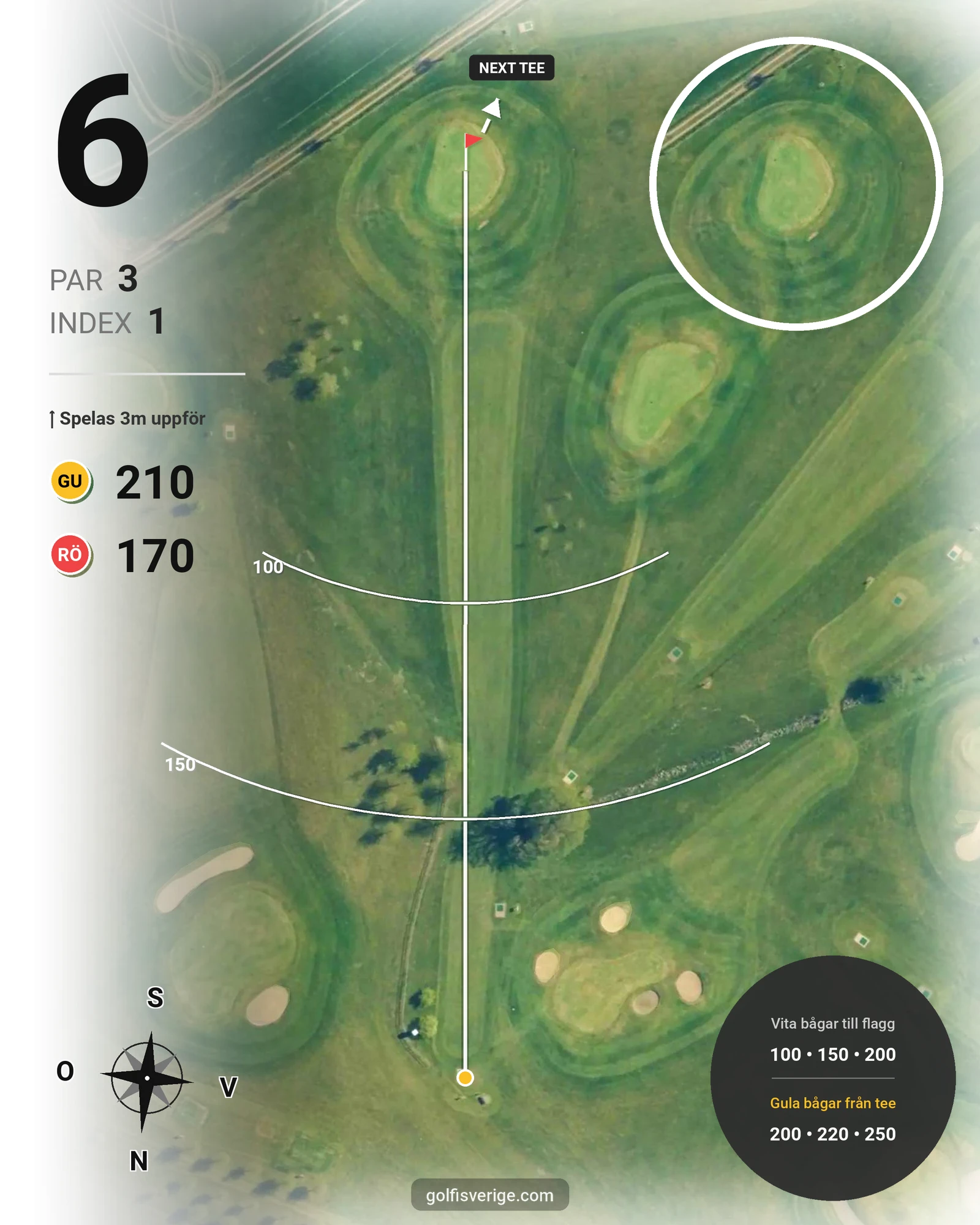 Banguide Akademi banan 18 hål par 3 på HG Golf Glumslöv - Hål 6 karta