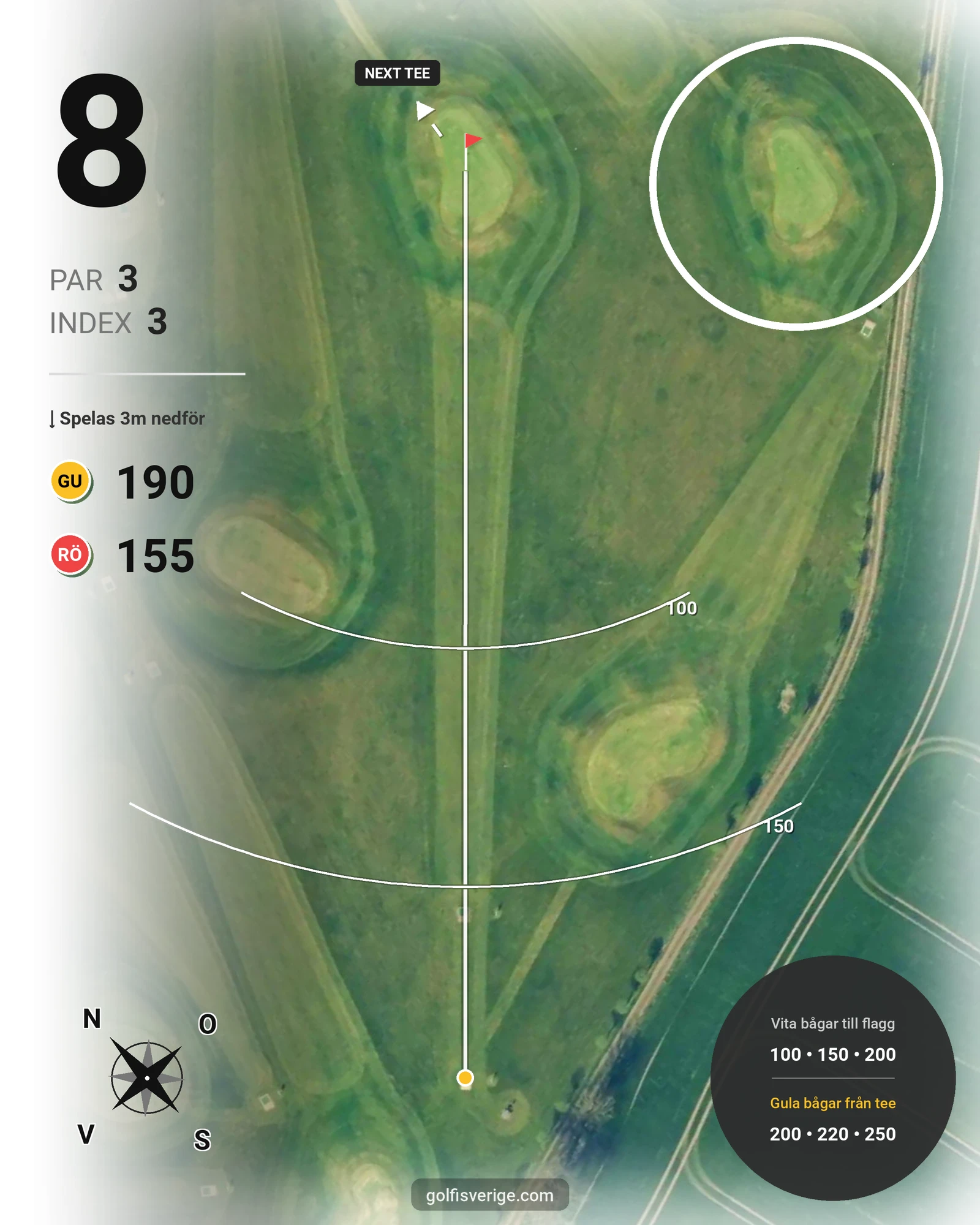 Banguide Akademi banan 18 hål par 3 på HG Golf Glumslöv - Hål 8 karta