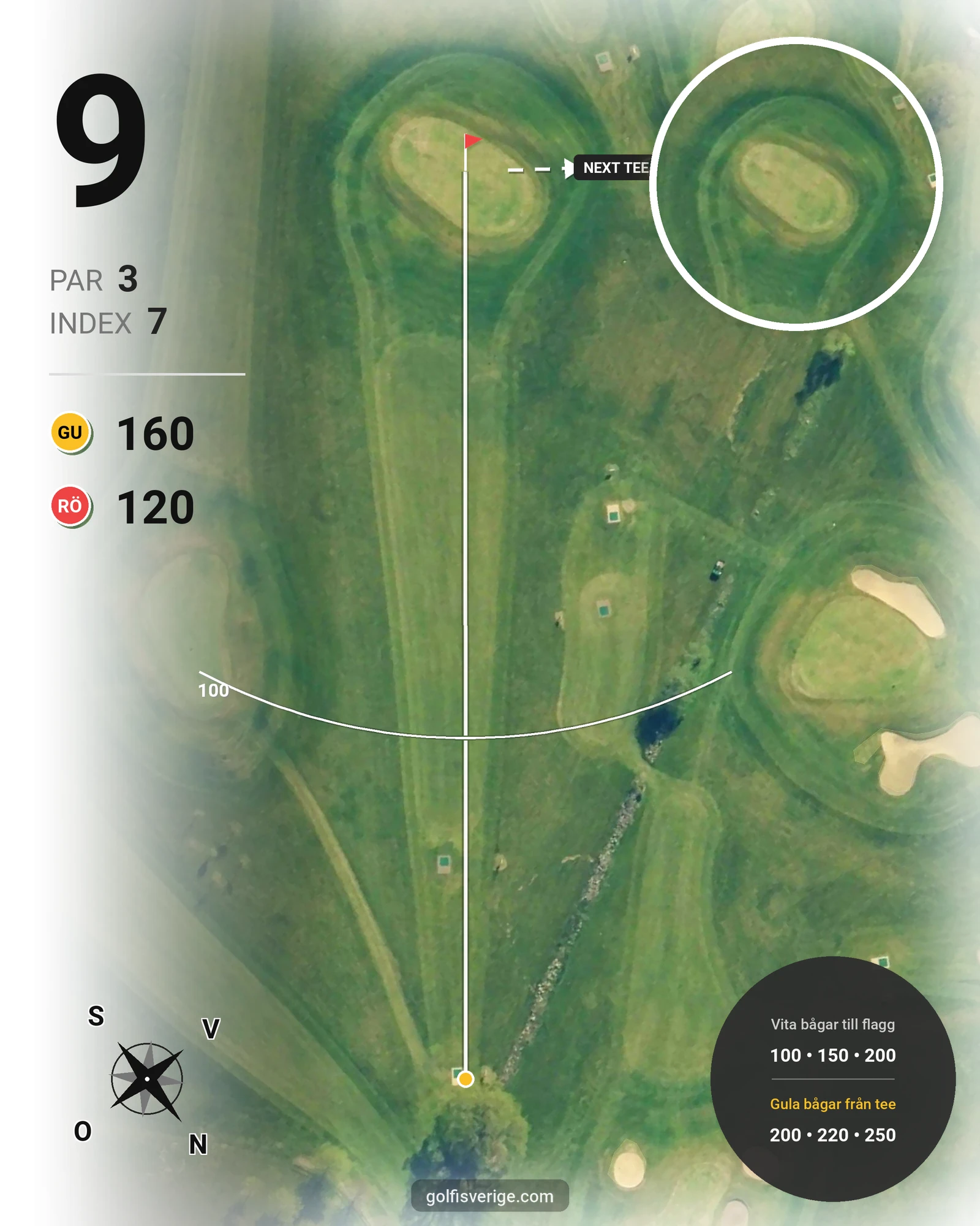 Banguide Akademi banan 18 hål par 3 på HG Golf Glumslöv - Hål 9 karta