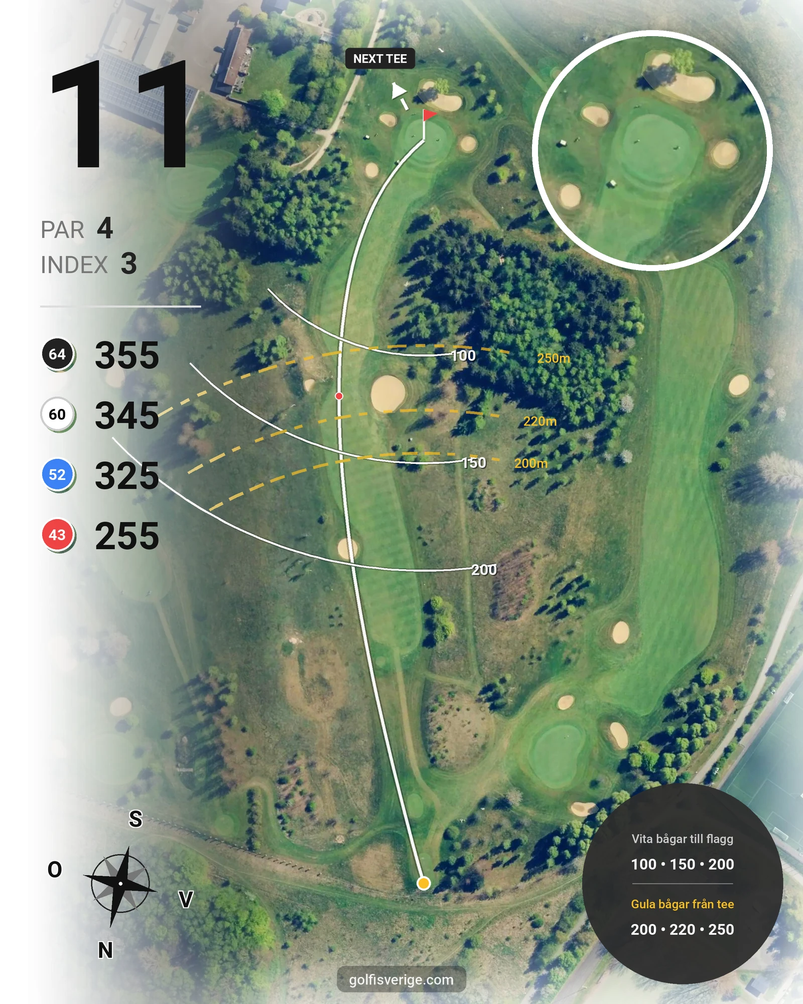 Banguide A Rönnebäck på Hinton Golf Club - Hål 11 karta