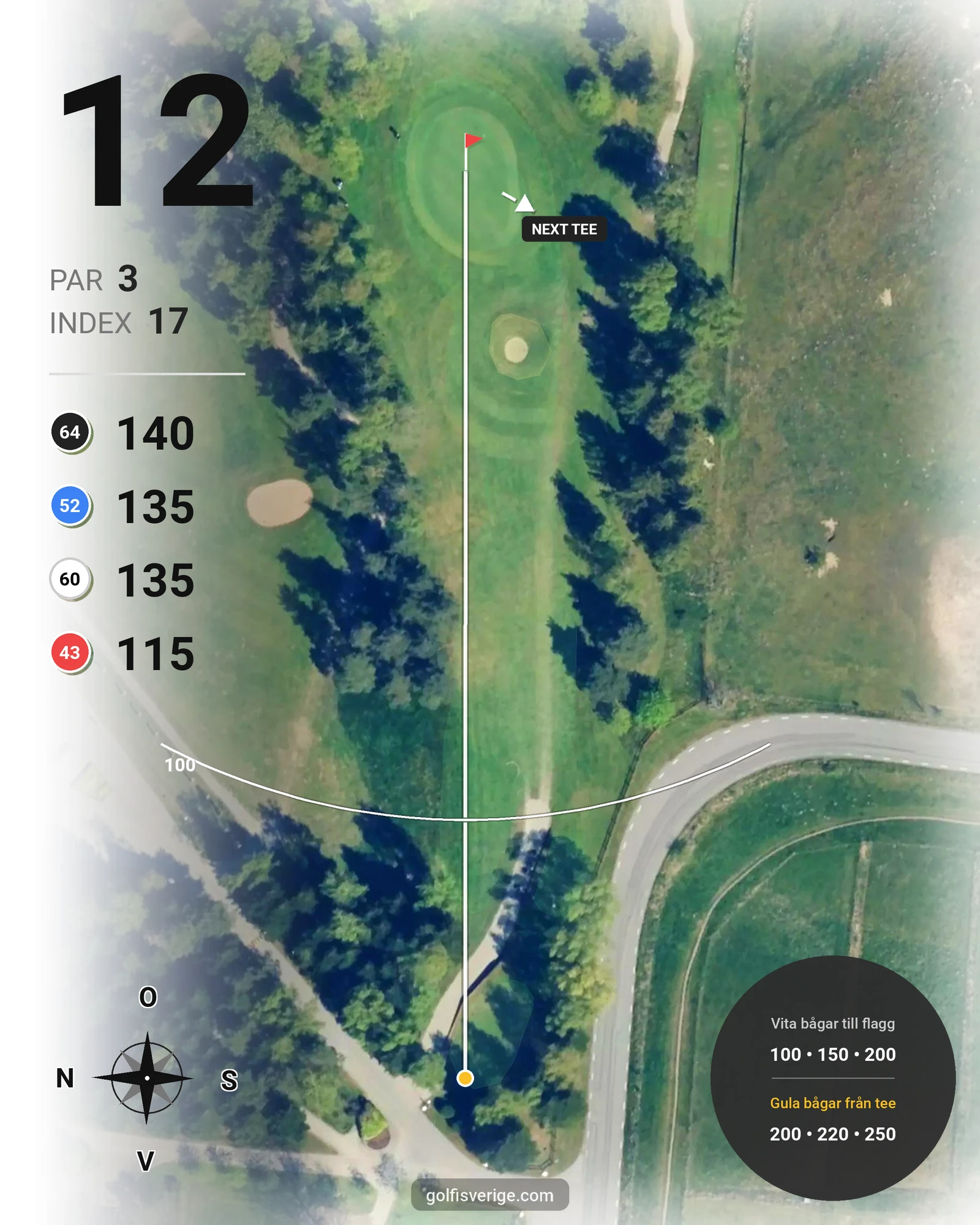 Banguide A Rönnebäck på Hinton Golf Club - Hål 12 karta
