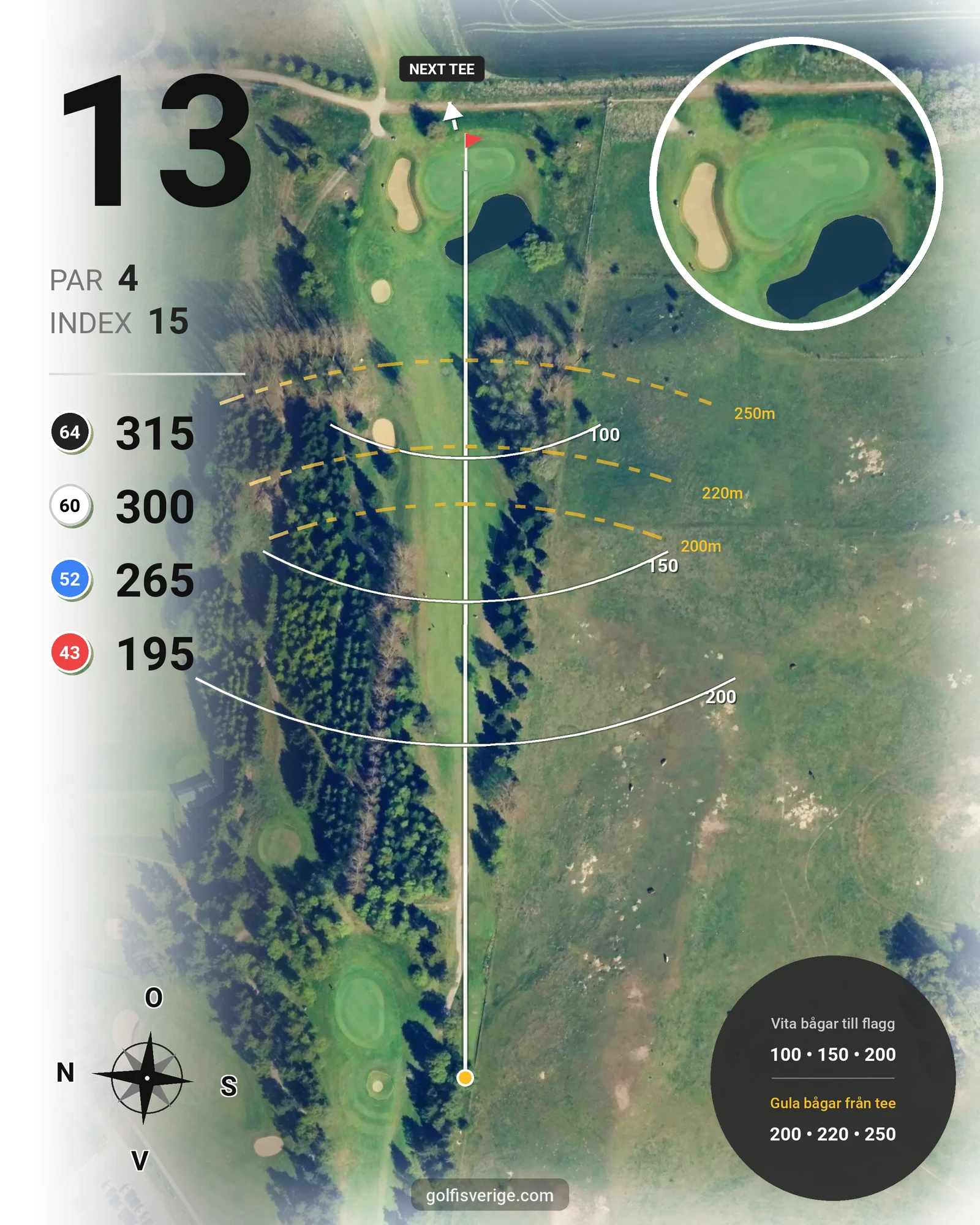 Banguide A Rönnebäck på Hinton Golf Club - Hål 13 karta