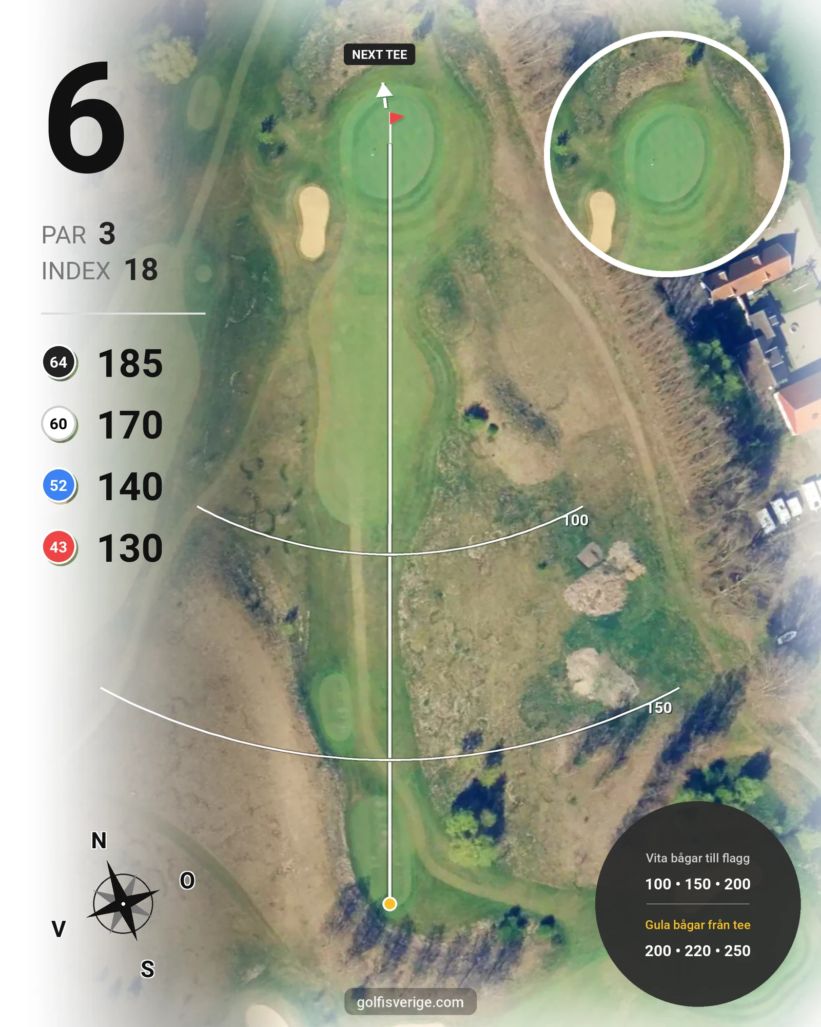 Banguide A Rönnebäck på Hinton Golf Club - Hål 6 karta