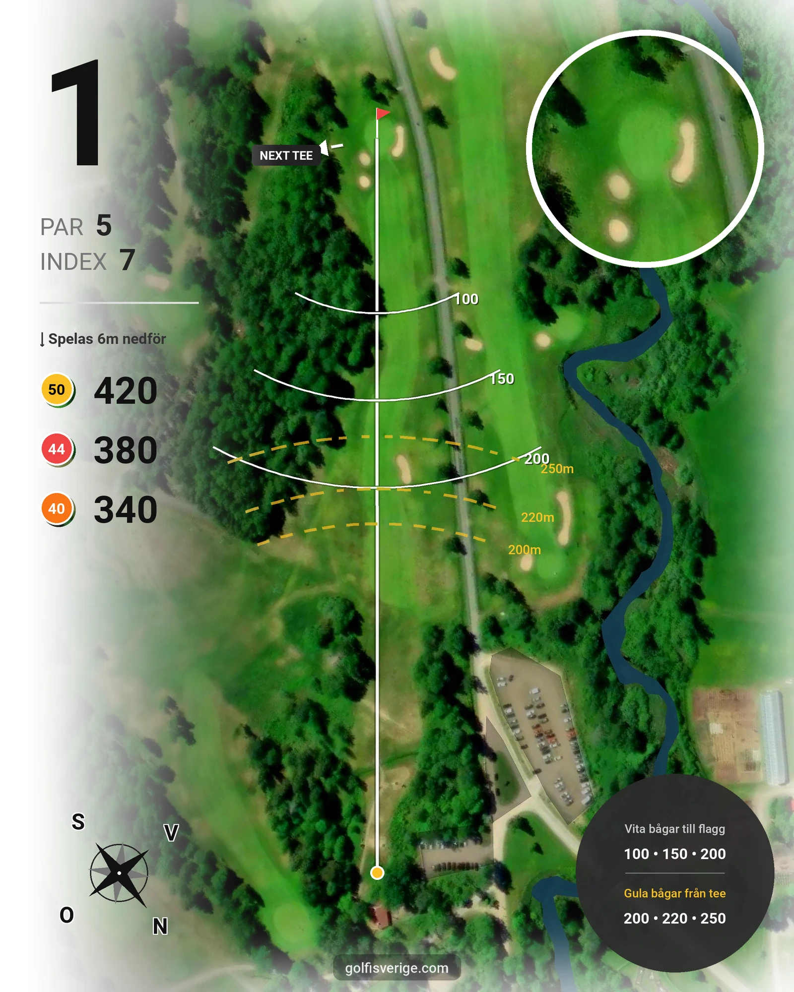 Banguide 9-hålsbanan på Högbo Golfklubb - Hål 1 karta