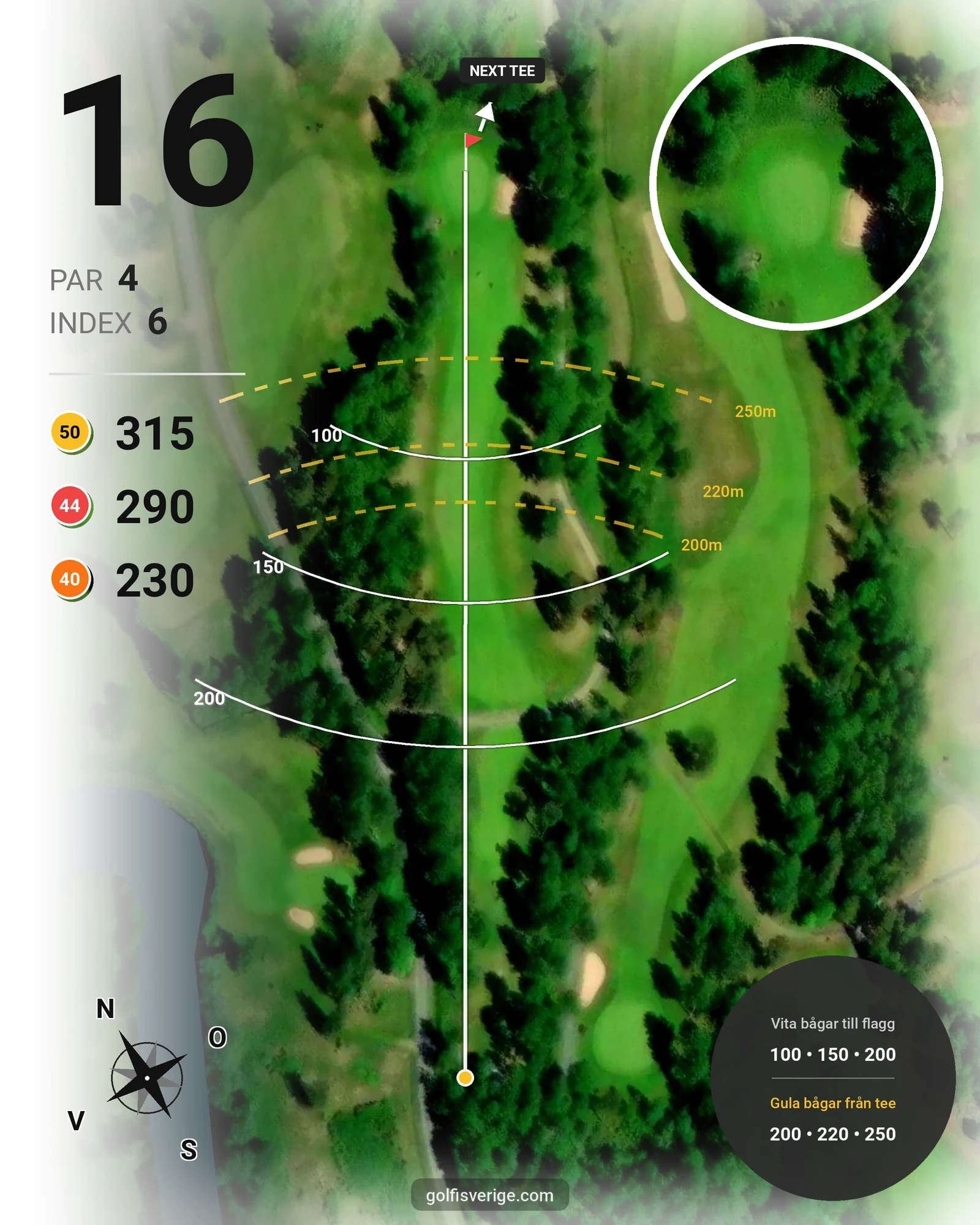 Banguide 9-hålsbanan på Högbo Golfklubb - Hål 16 karta