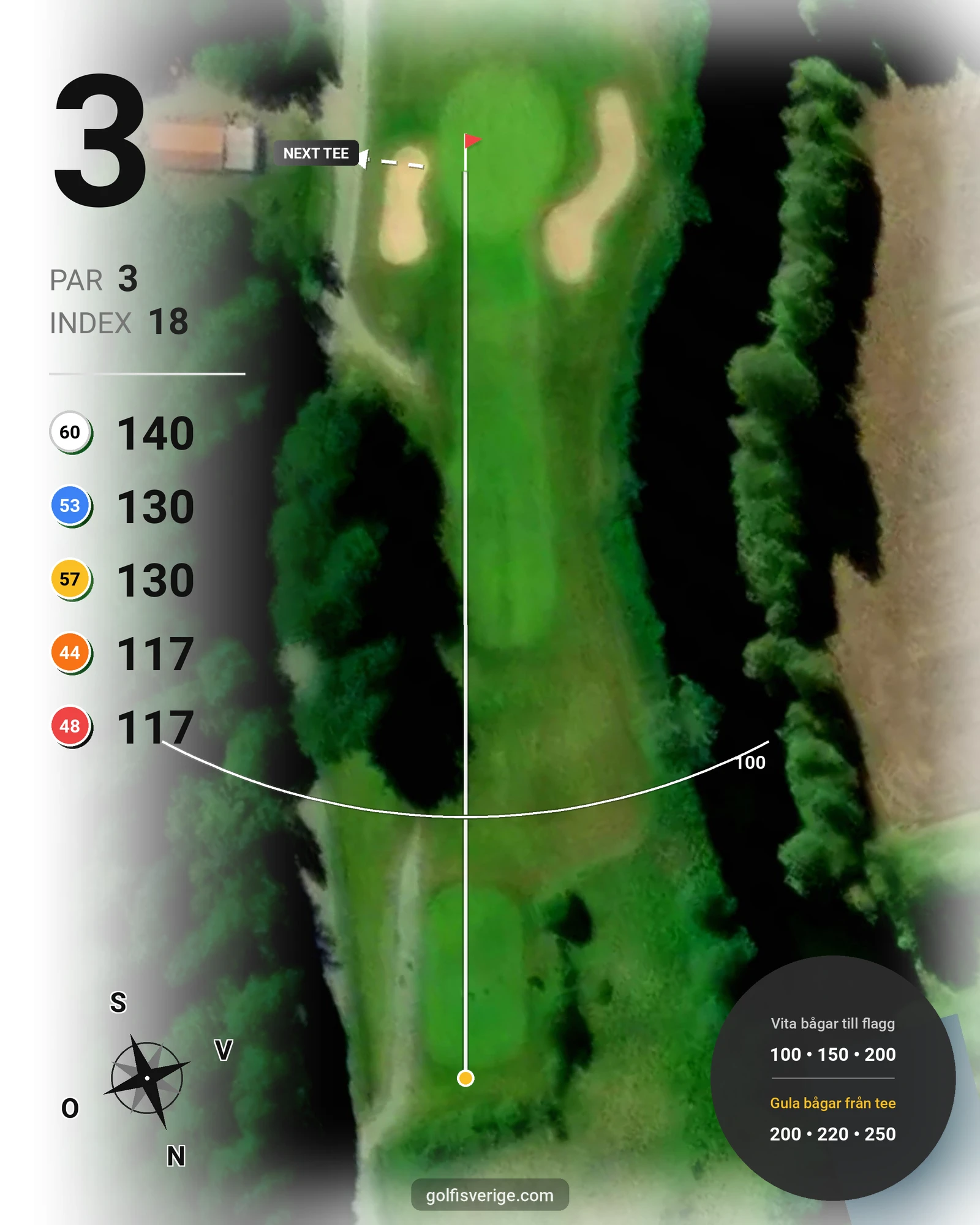 Banguide 18-hålsbanan på Högbo Golfklubb - Hål 3 karta