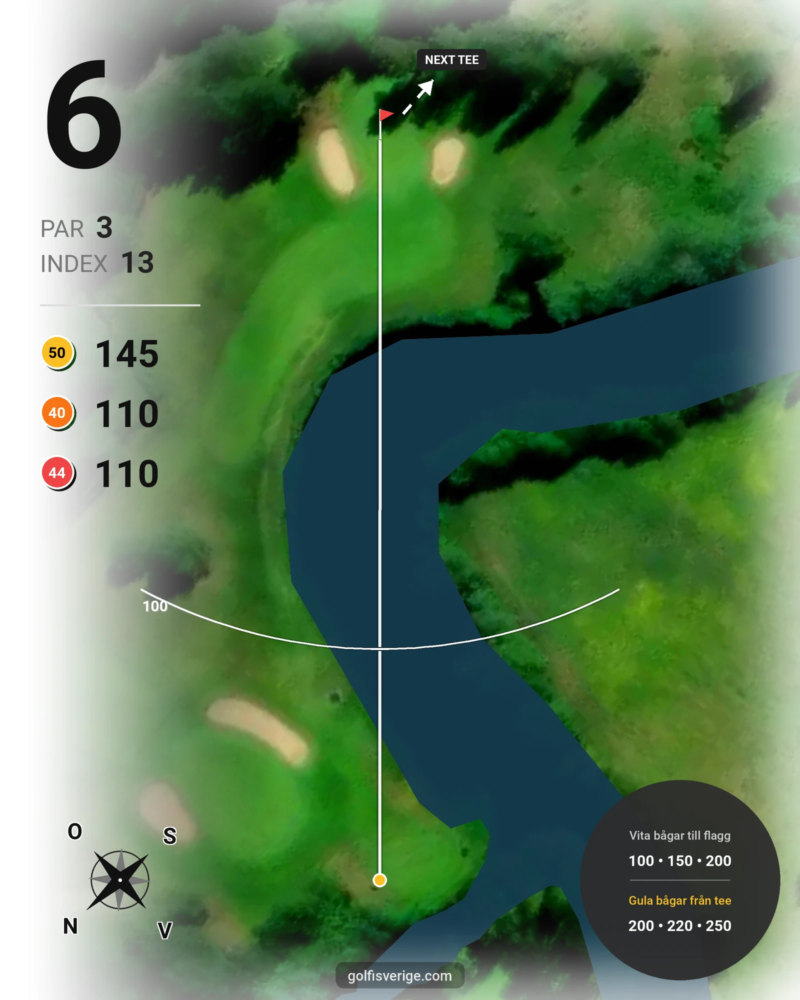 Banguide 9-hålsbanan på Högbo Golfklubb - Hål 6 karta