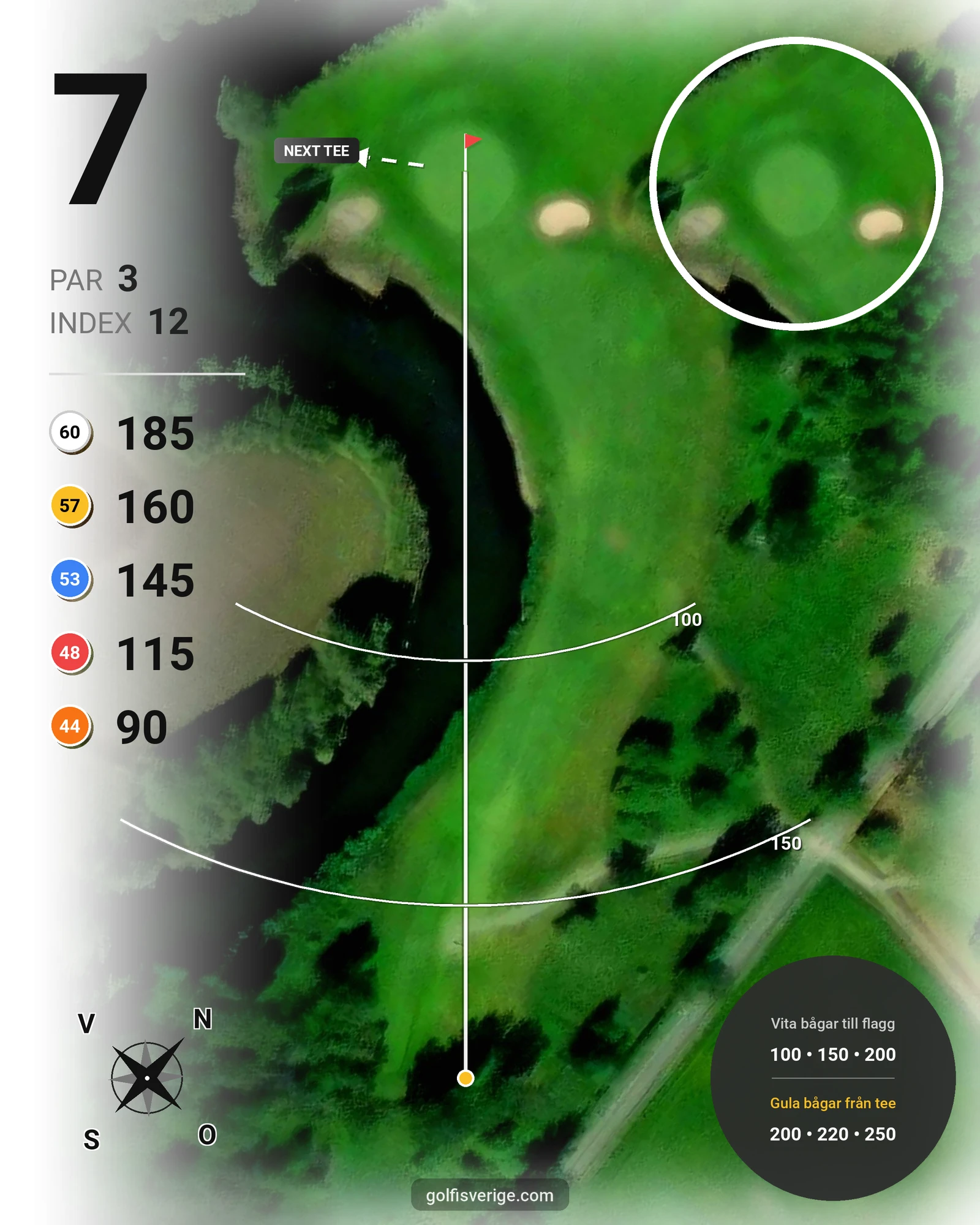 Banguide 18-hålsbanan på Högbo Golfklubb - Hål 7 karta