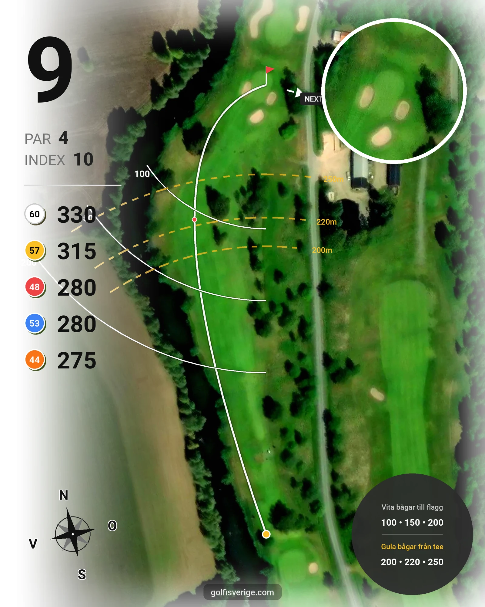 Banguide 18-hålsbanan på Högbo Golfklubb - Hål 9 karta