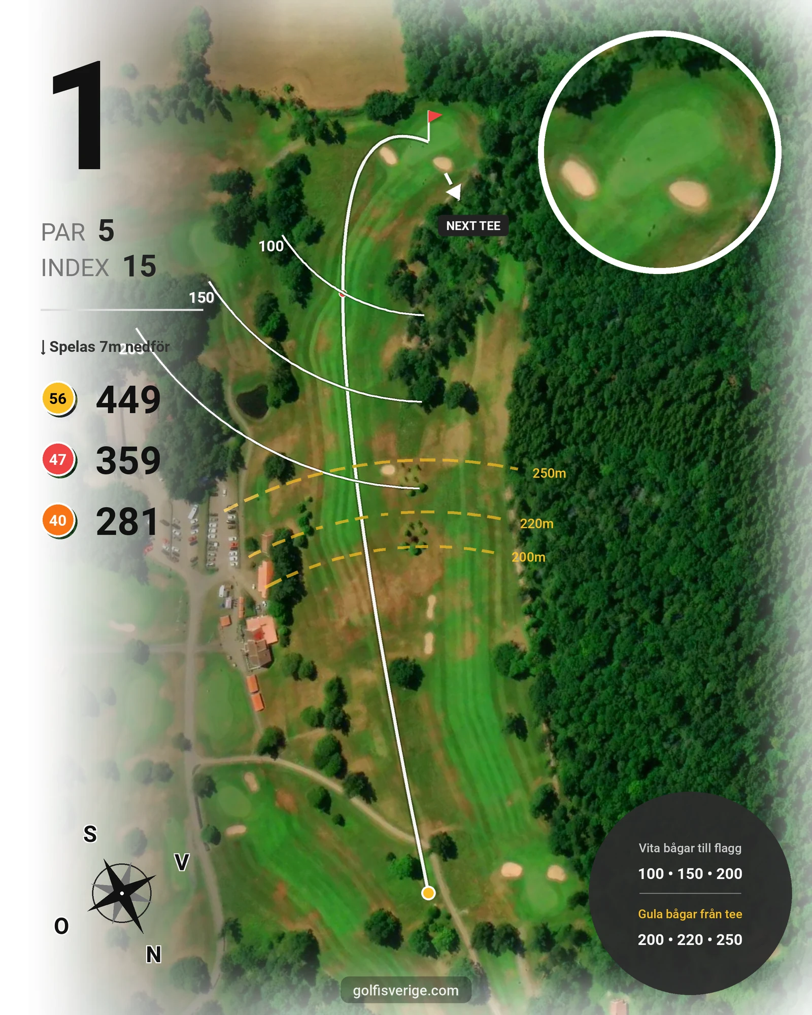 Banguide 18 Håls banan på Hökensås Golfklubb - Hål 1 karta