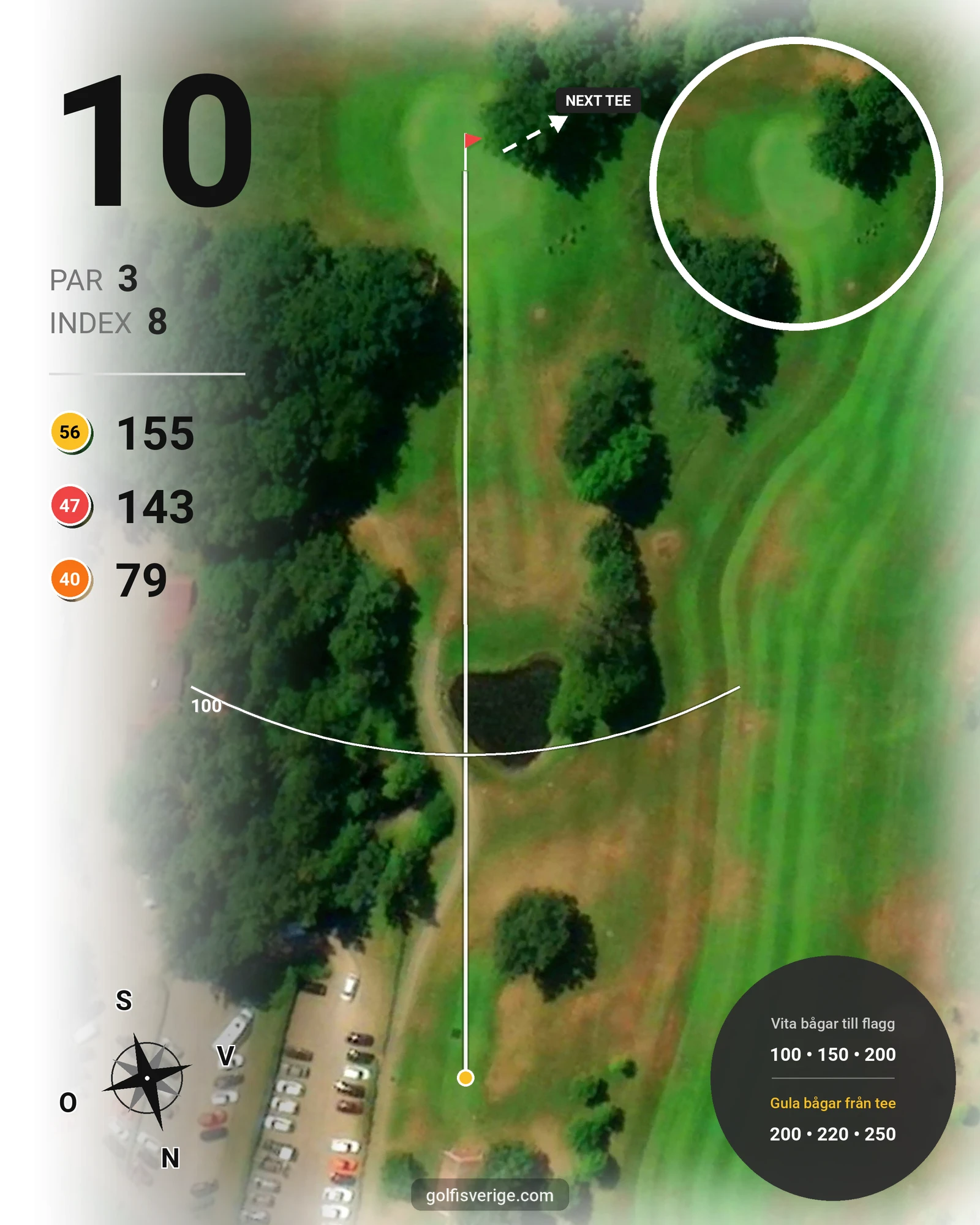 Banguide 18 Håls banan på Hökensås Golfklubb - Hål 10 karta