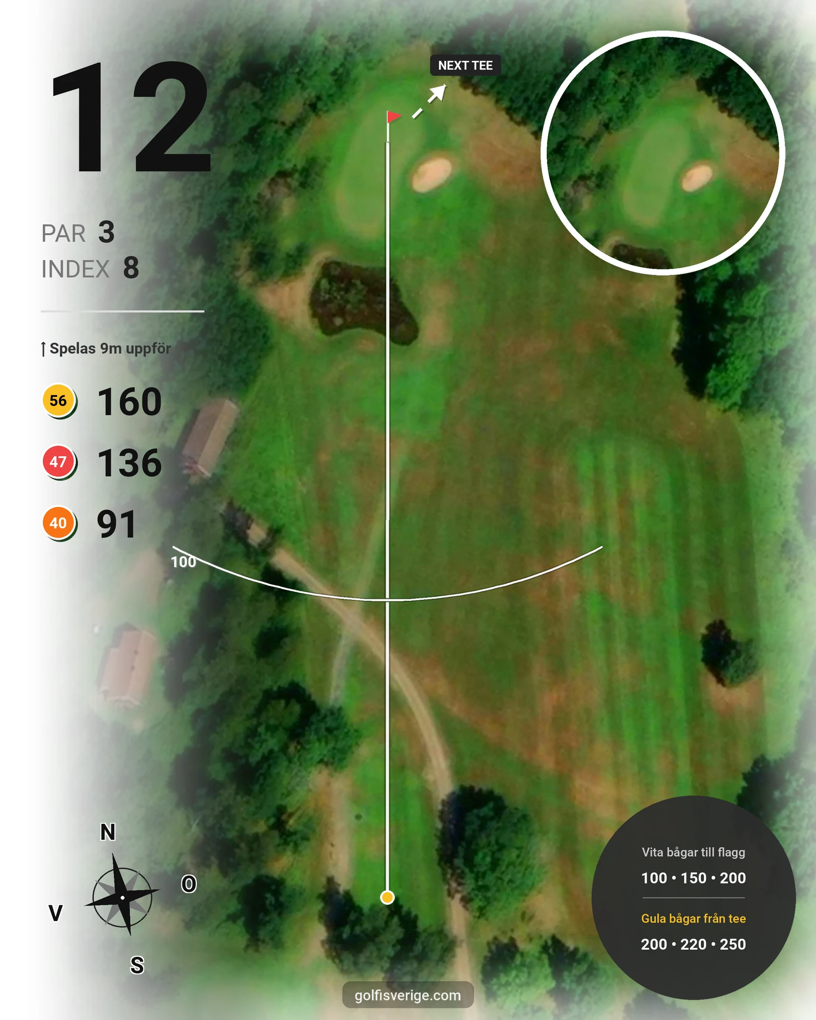 Banguide 18 Håls banan på Hökensås Golfklubb - Hål 12 karta