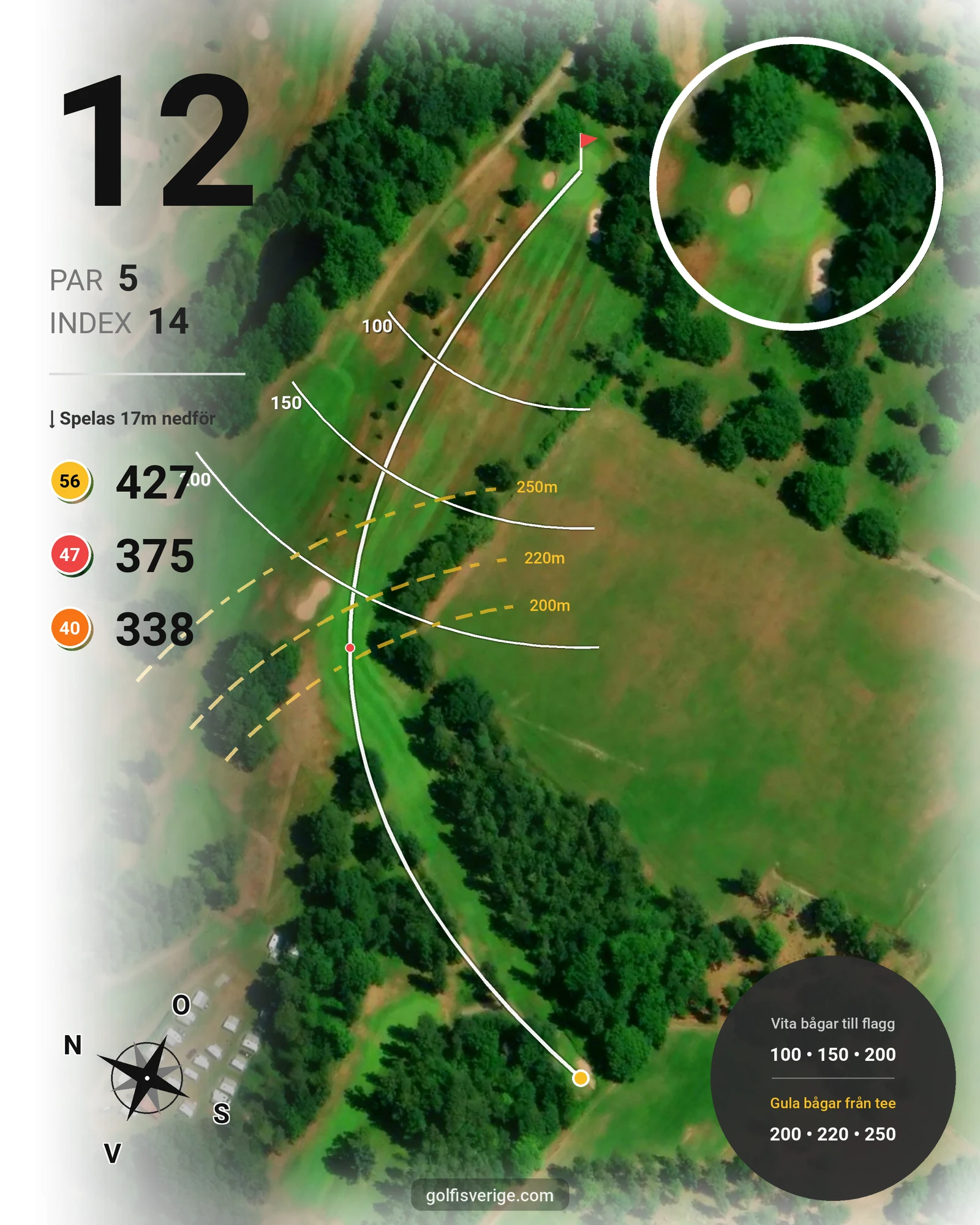 Banguide 18 Håls banan på Hökensås Golfklubb - Hål 12 karta