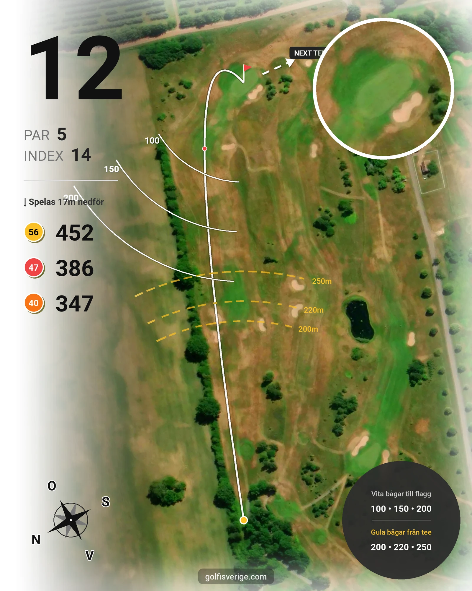 Banguide 9 Håls banan på Hökensås Golfklubb - Hål 12 karta