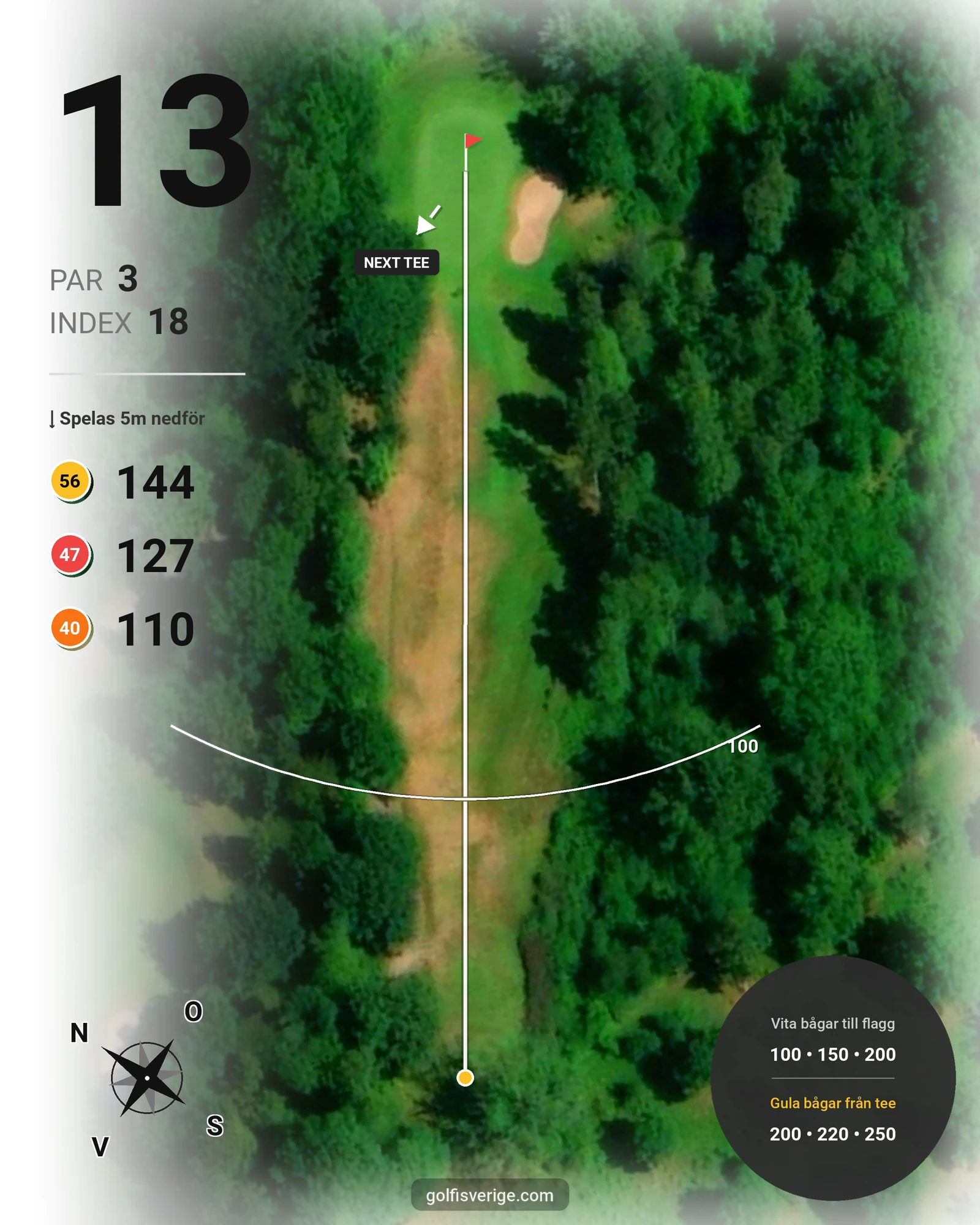 Banguide 18 Håls banan på Hökensås Golfklubb - Hål 13 karta