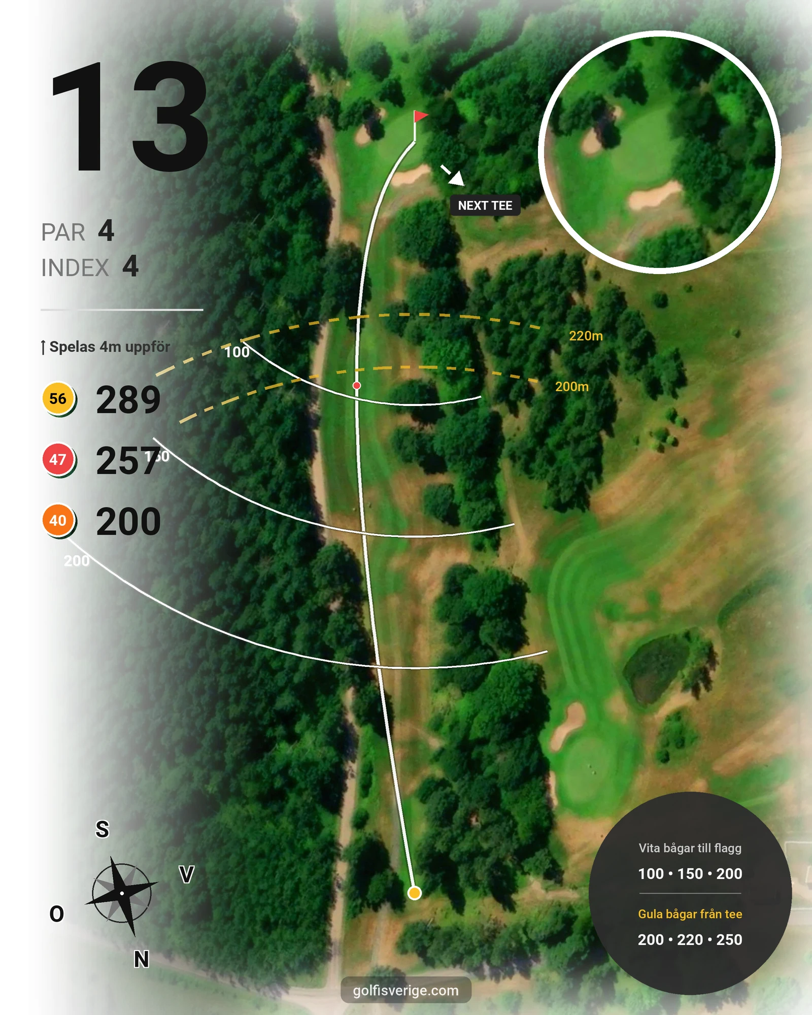 Banguide 9 Håls banan på Hökensås Golfklubb - Hål 13 karta