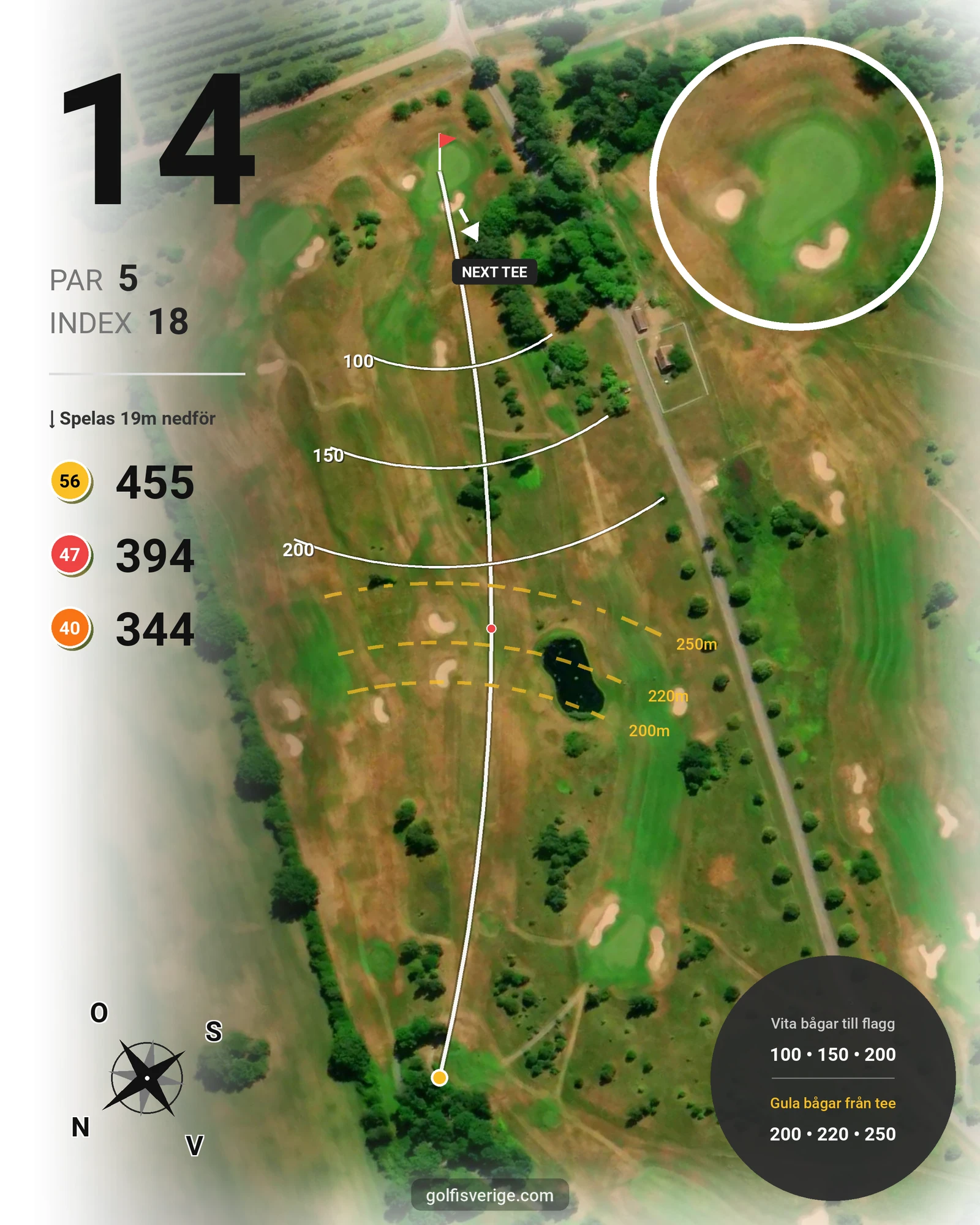 Banguide 18 Håls banan på Hökensås Golfklubb - Hål 14 karta