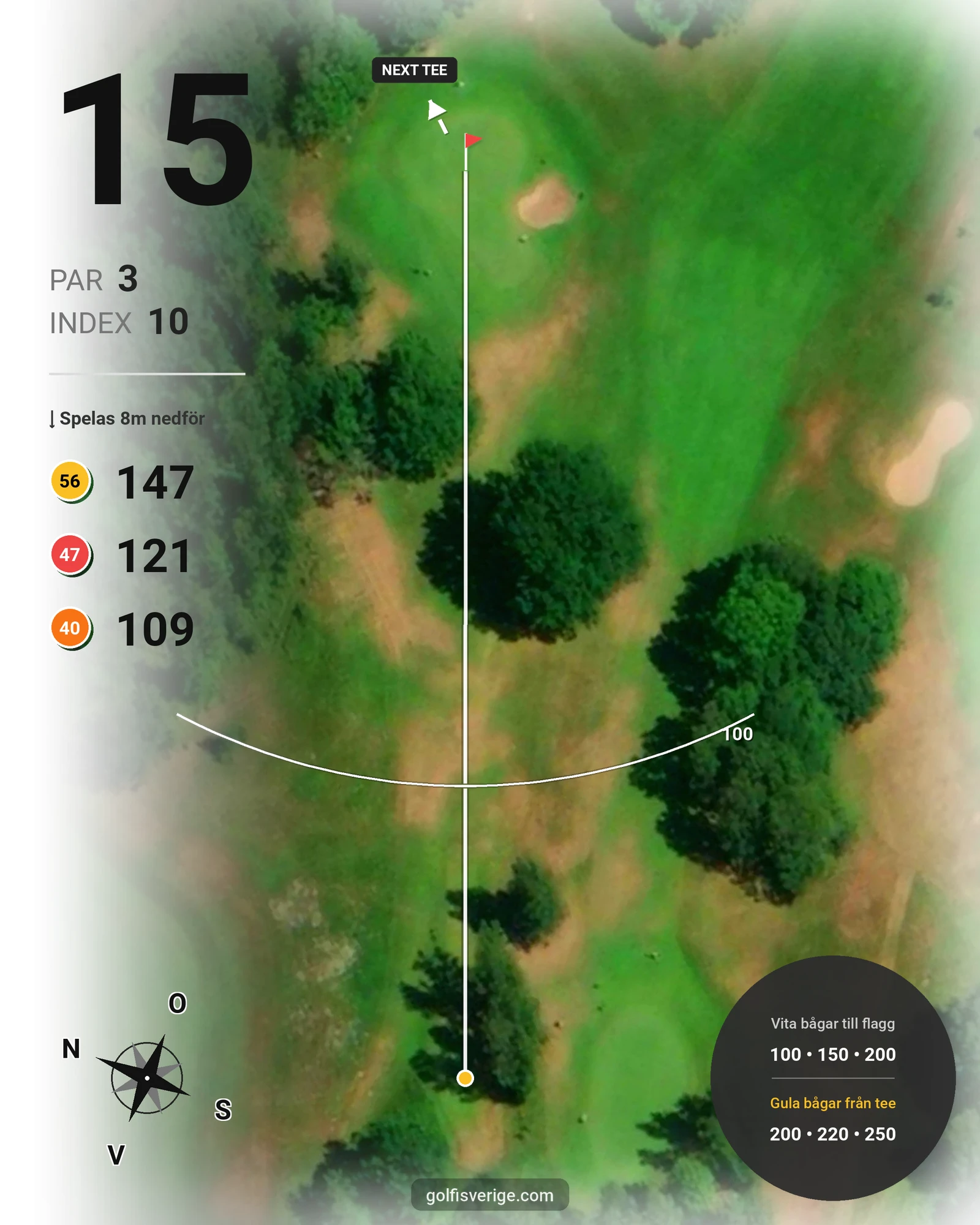 Banguide 18 Håls banan på Hökensås Golfklubb - Hål 15 karta