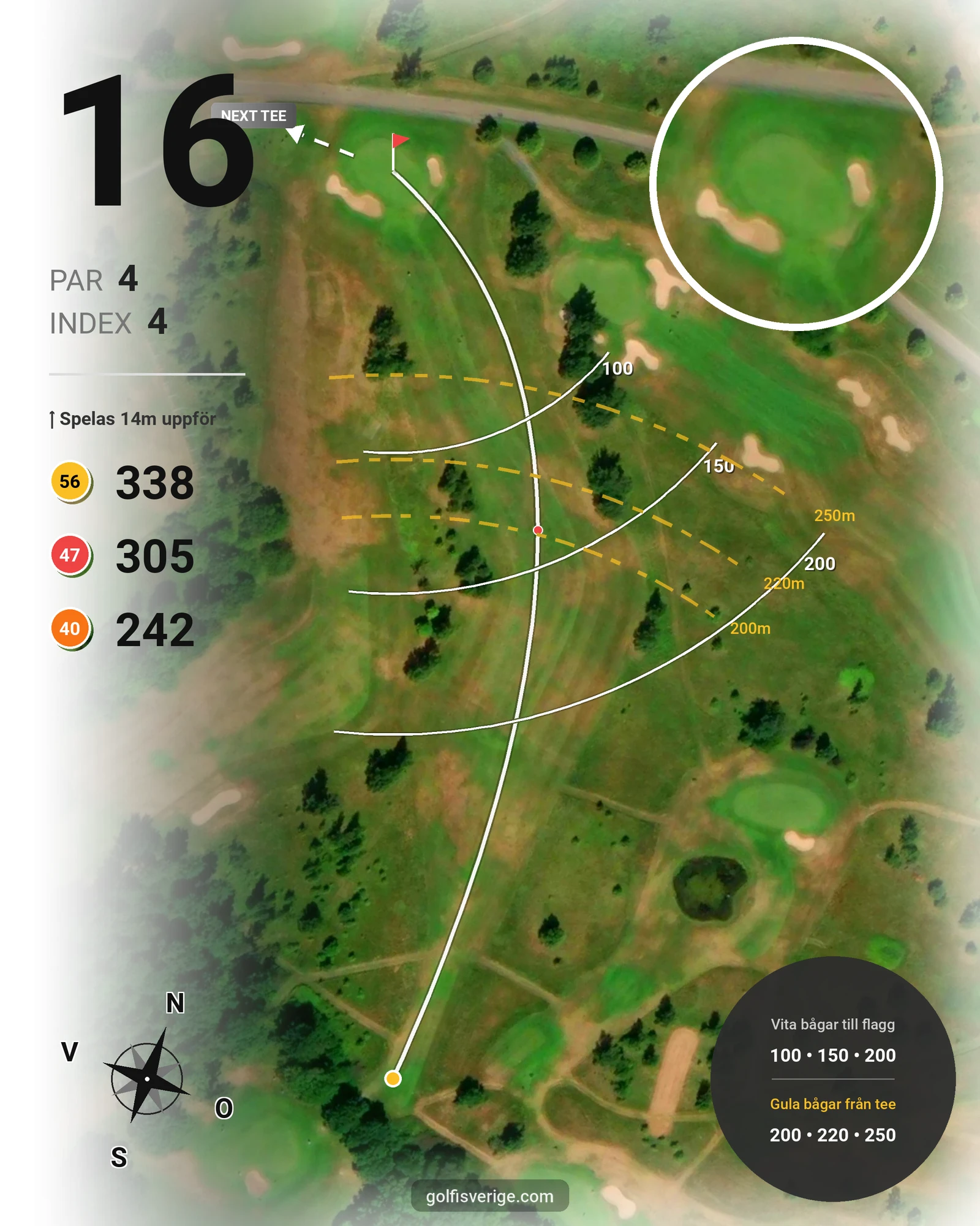 Banguide 18 Håls banan på Hökensås Golfklubb - Hål 16 karta