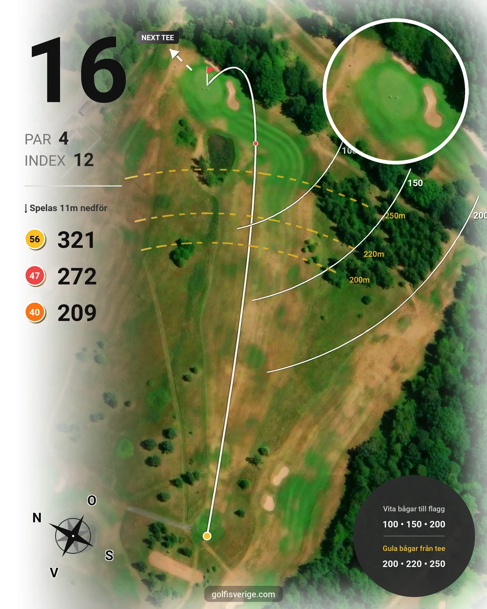 Banguide 9 Håls banan på Hökensås Golfklubb - Hål 16 karta