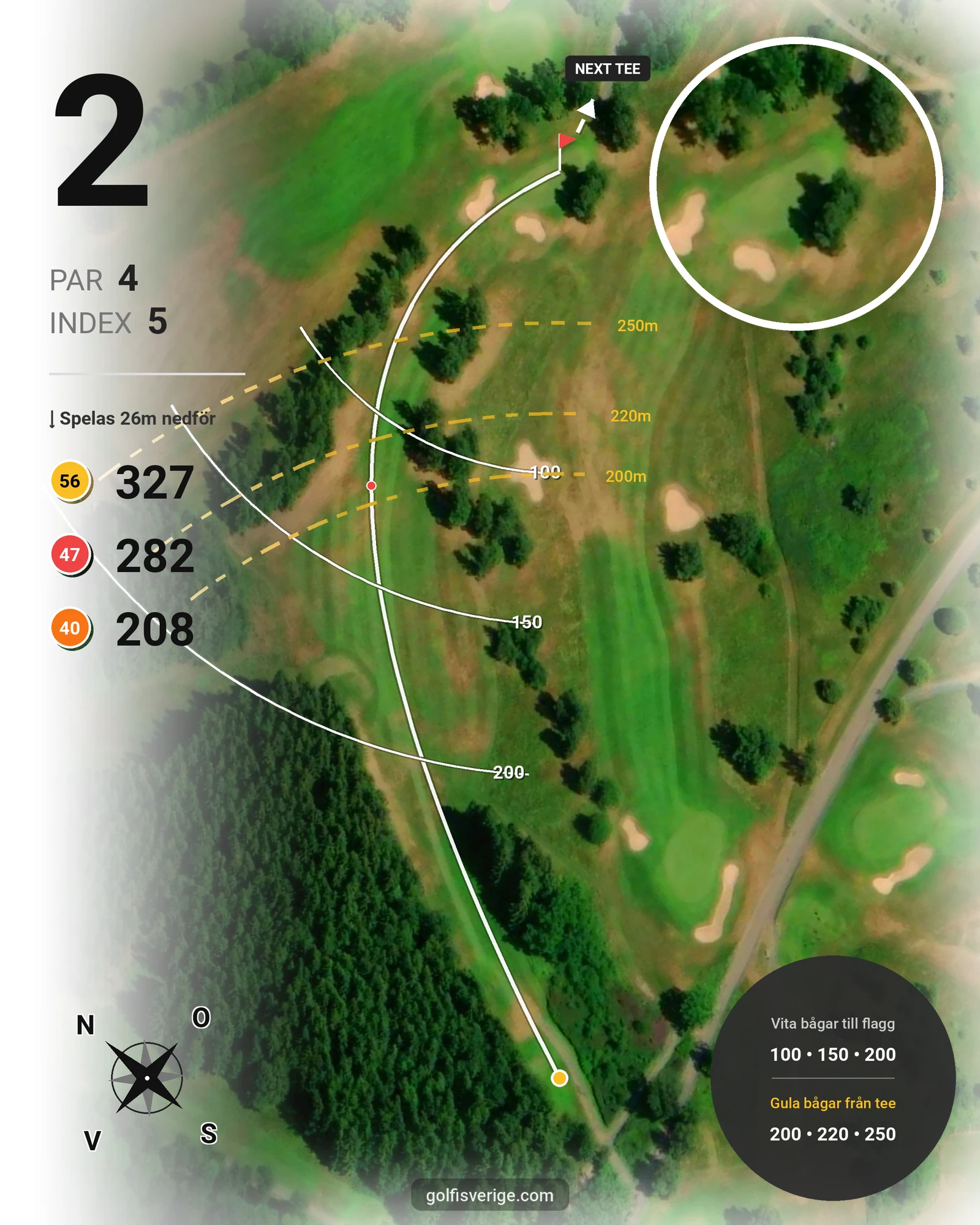 Banguide 9 Håls banan på Hökensås Golfklubb - Hål 2 karta