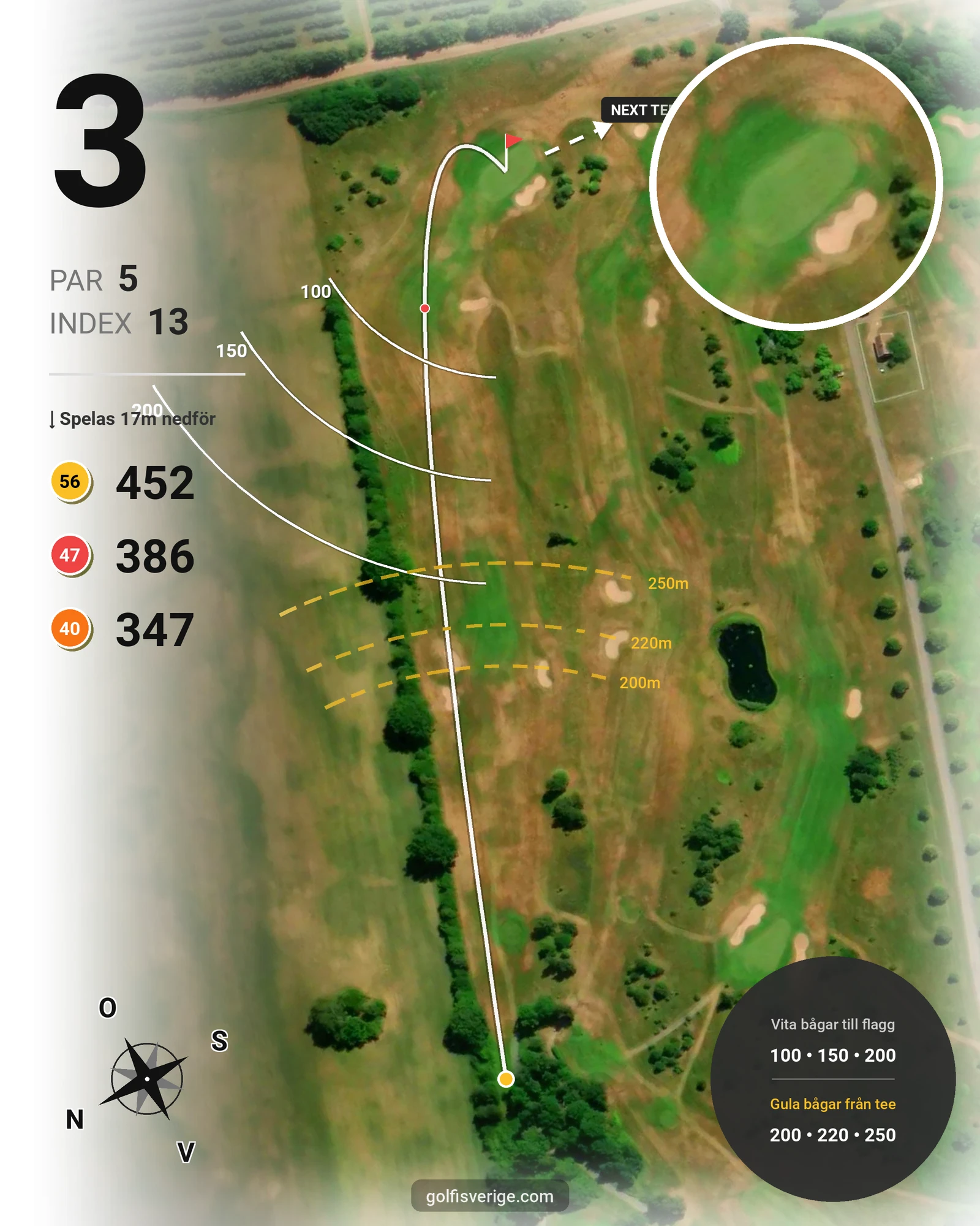 Banguide 9 Håls banan på Hökensås Golfklubb - Hål 3 karta