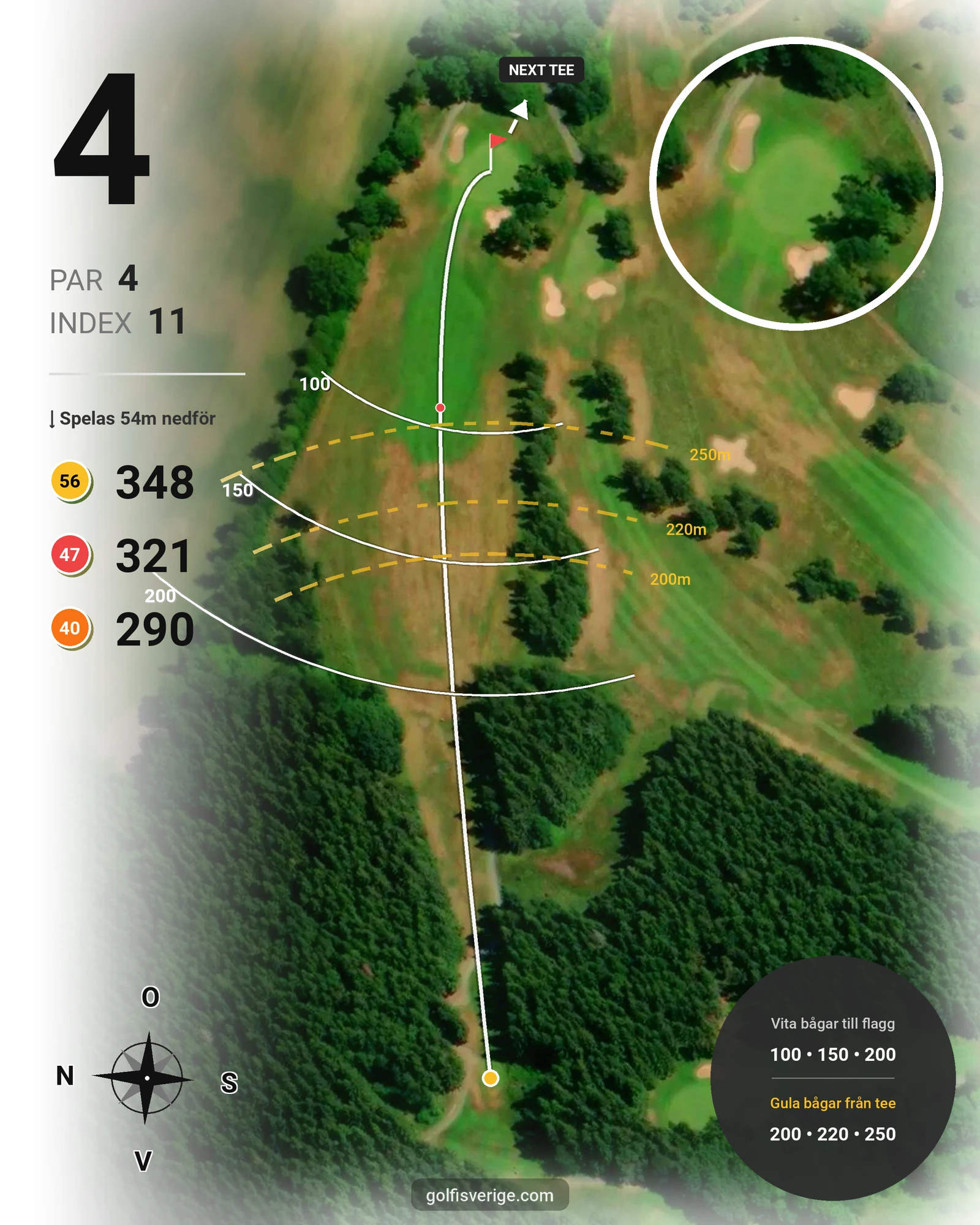 Banguide 18 Håls banan på Hökensås Golfklubb - Hål 4 karta