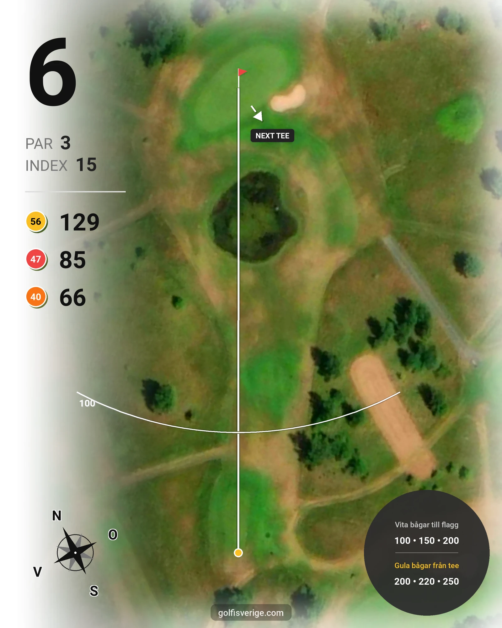 Banguide 18 Håls banan på Hökensås Golfklubb - Hål 6 karta