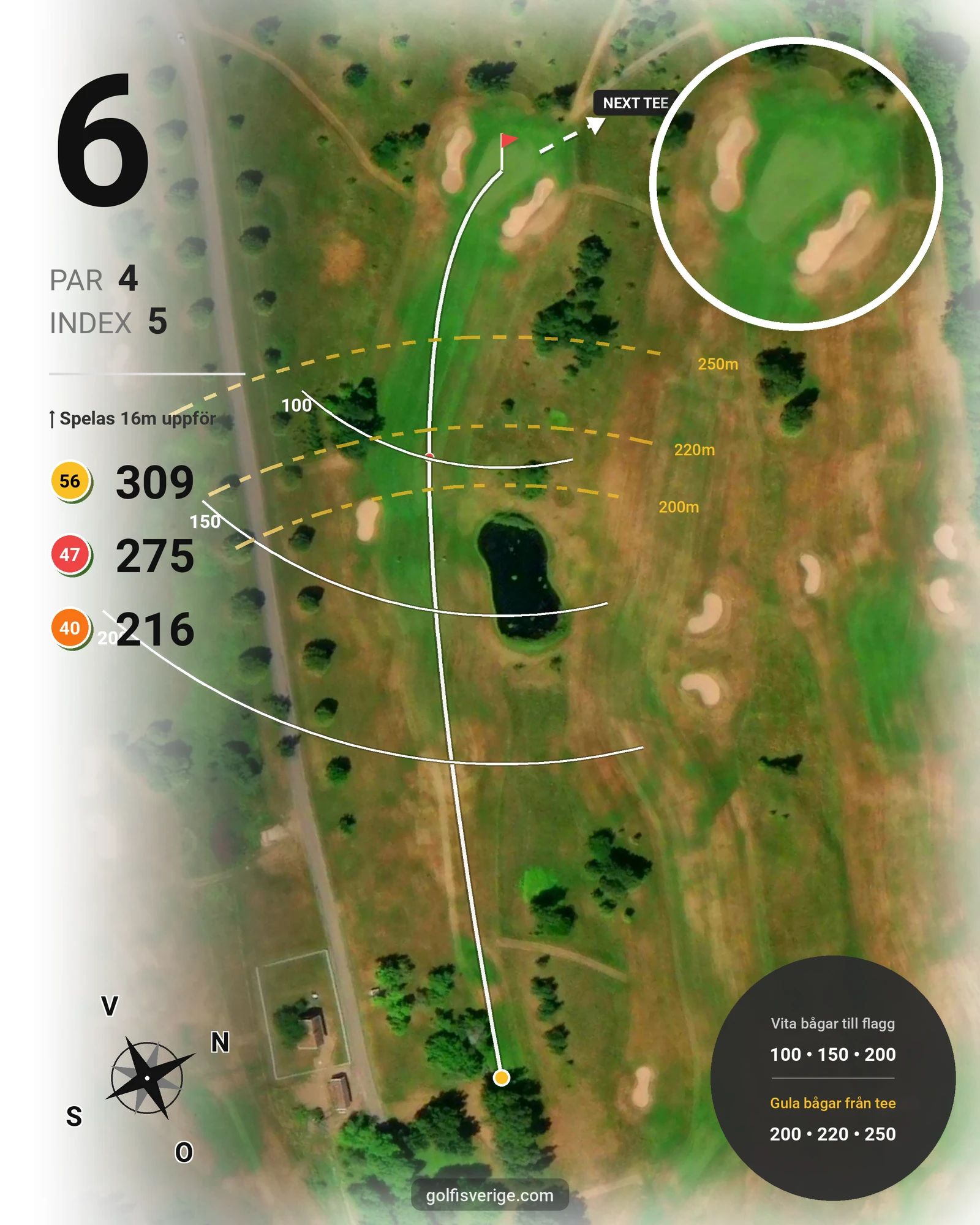 Banguide 18 Håls banan på Hökensås Golfklubb - Hål 6 karta