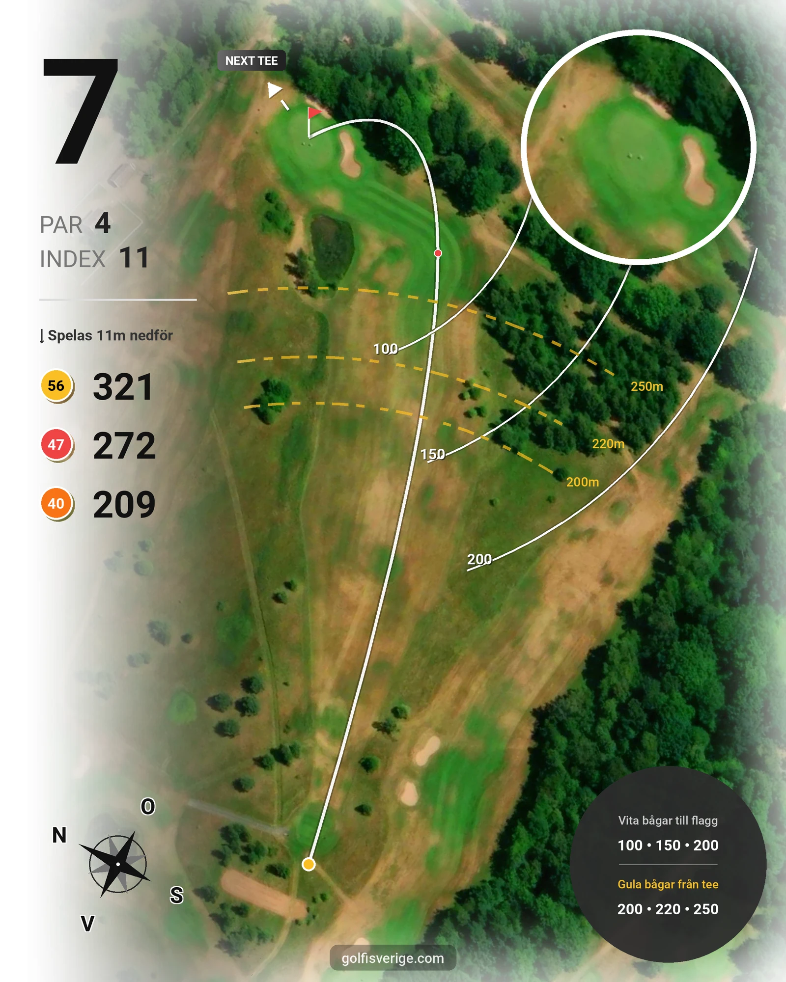 Banguide 18 Håls banan på Hökensås Golfklubb - Hål 7 karta