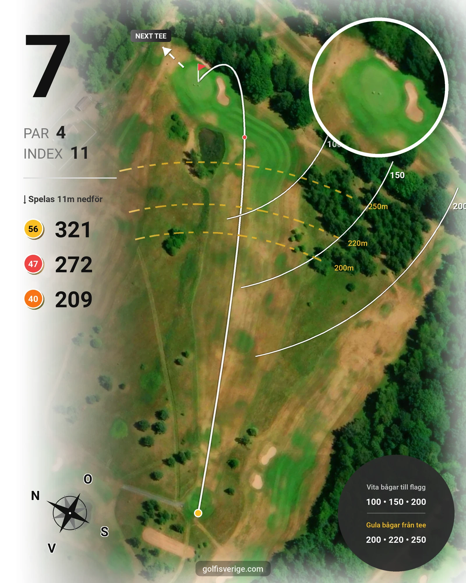 Banguide 9 Håls banan på Hökensås Golfklubb - Hål 7 karta