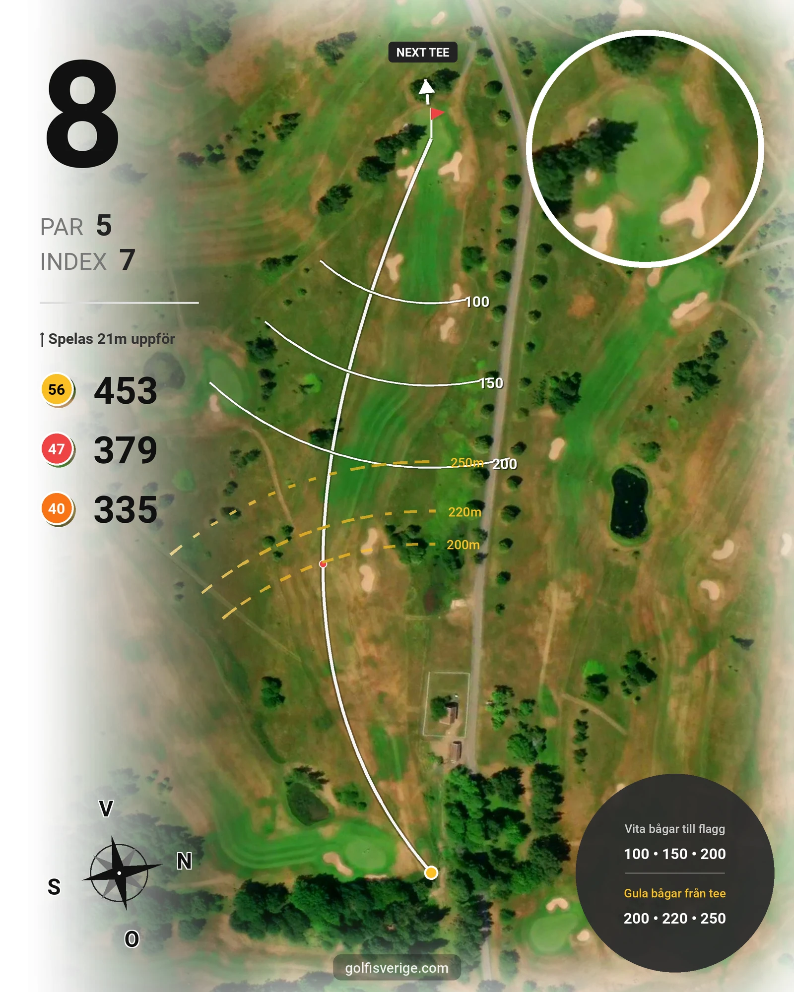 Banguide 18 Håls banan på Hökensås Golfklubb - Hål 8 karta