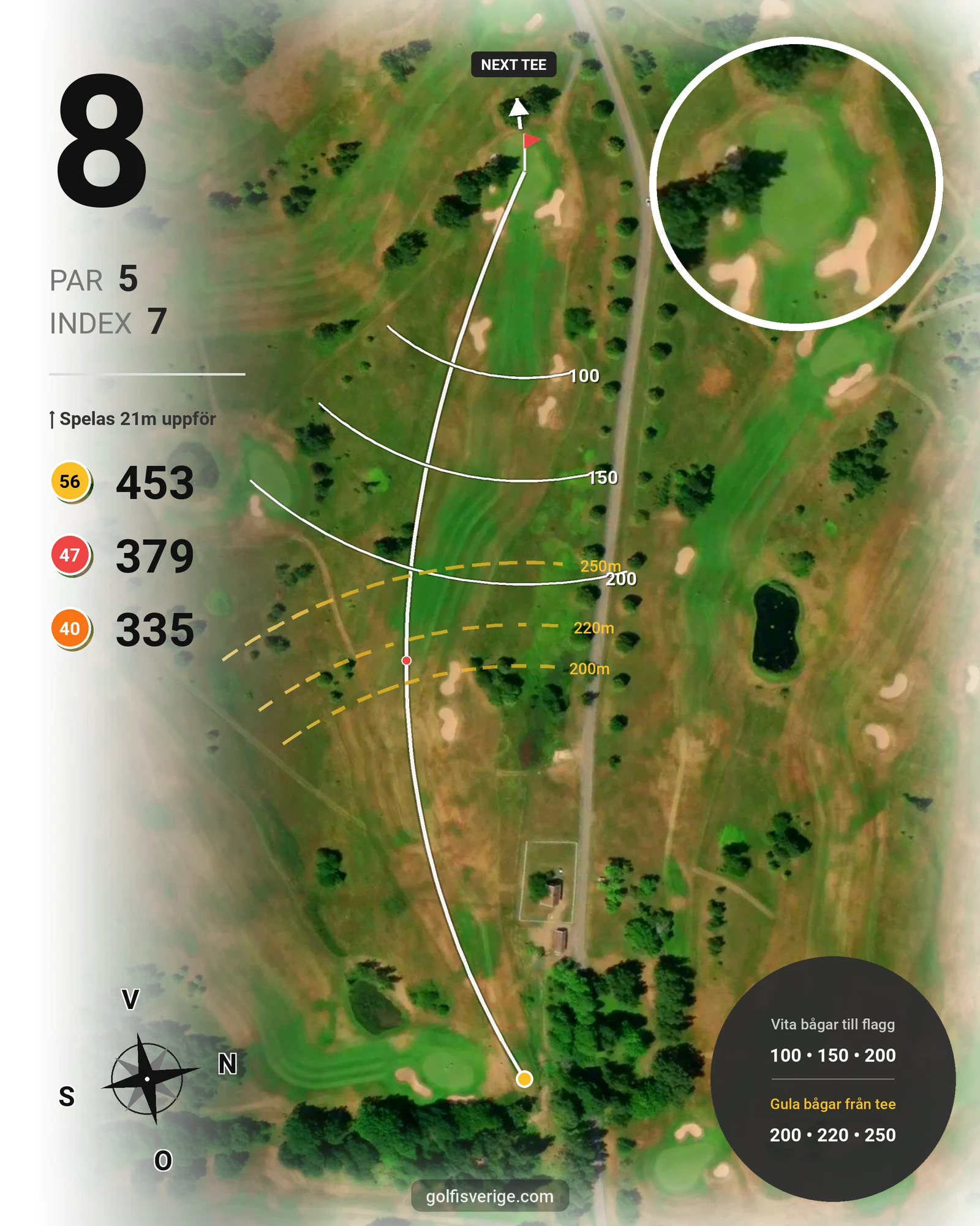 Banguide 9 Håls banan på Hökensås Golfklubb - Hål 8 karta