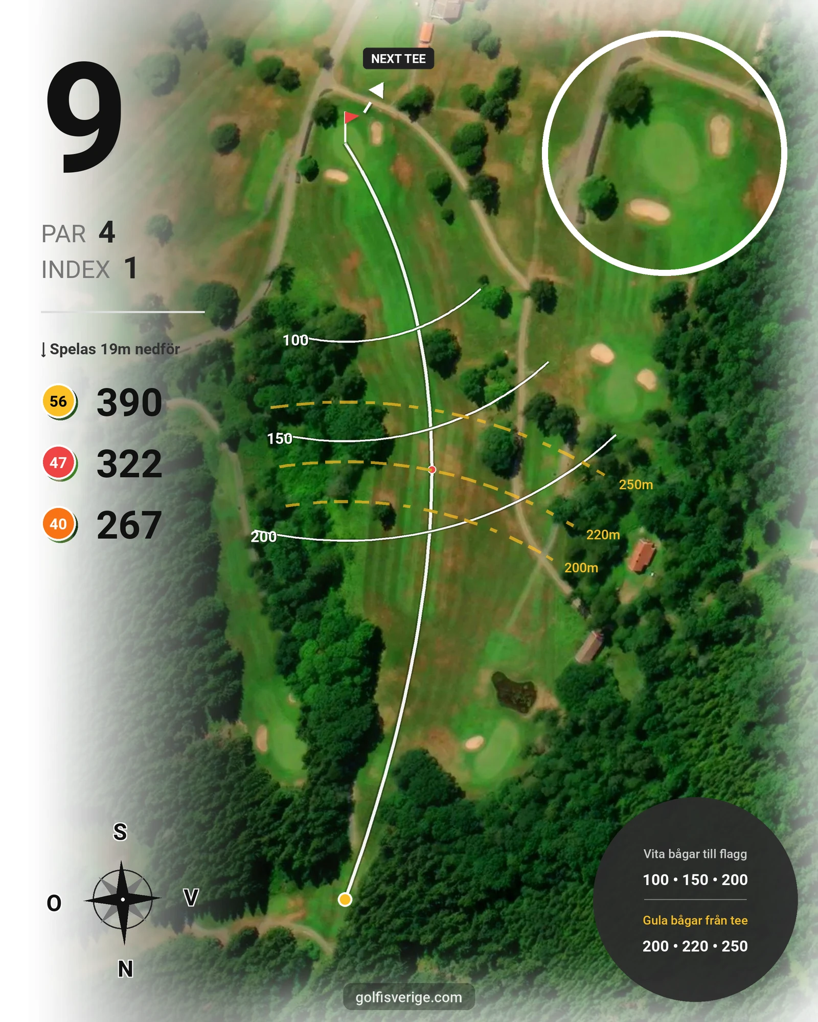 Banguide 18 Håls banan på Hökensås Golfklubb - Hål 9 karta