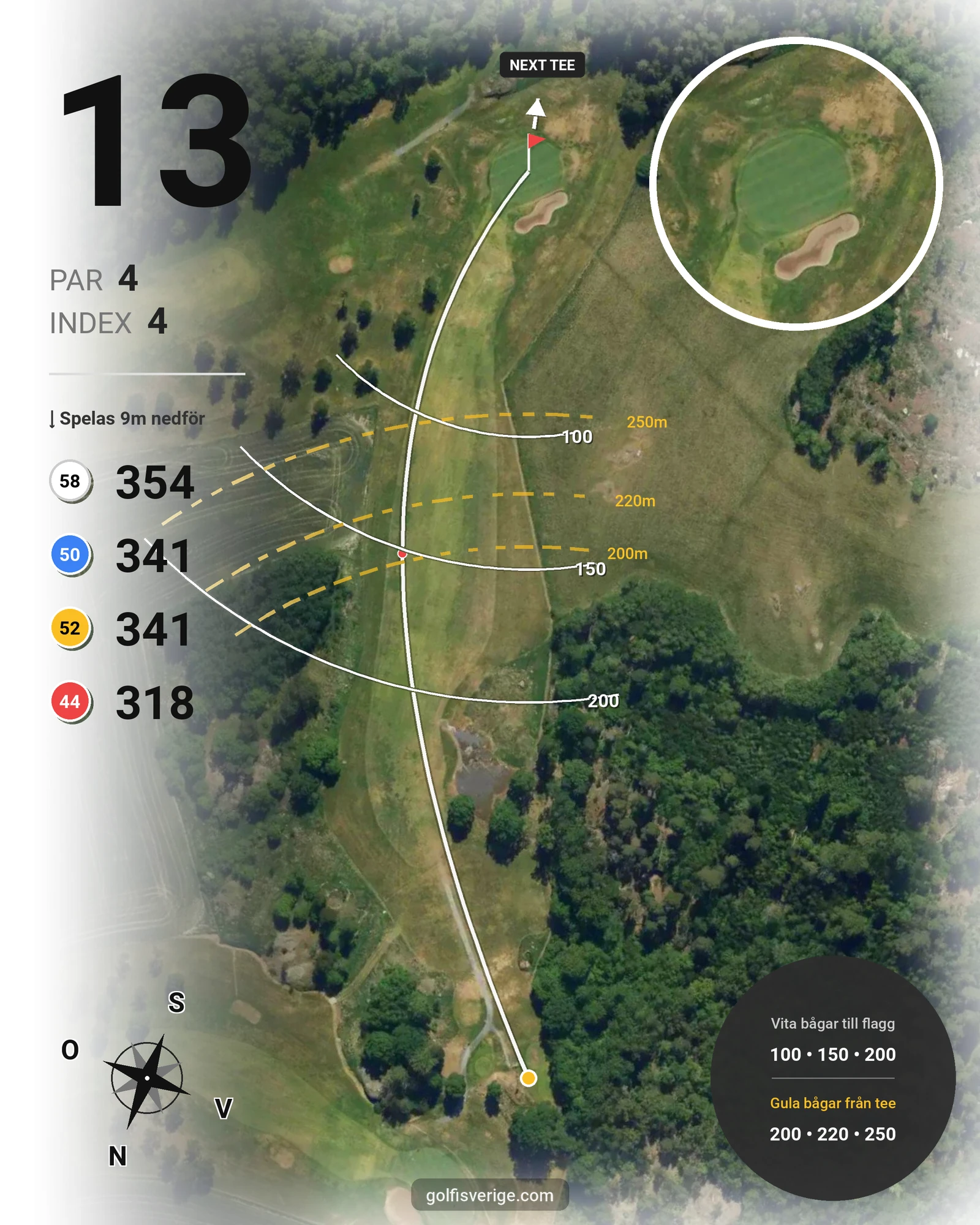Banguide Lindö Park Nya 9 på Huvudstadens Golfklubb - Hål 13 karta