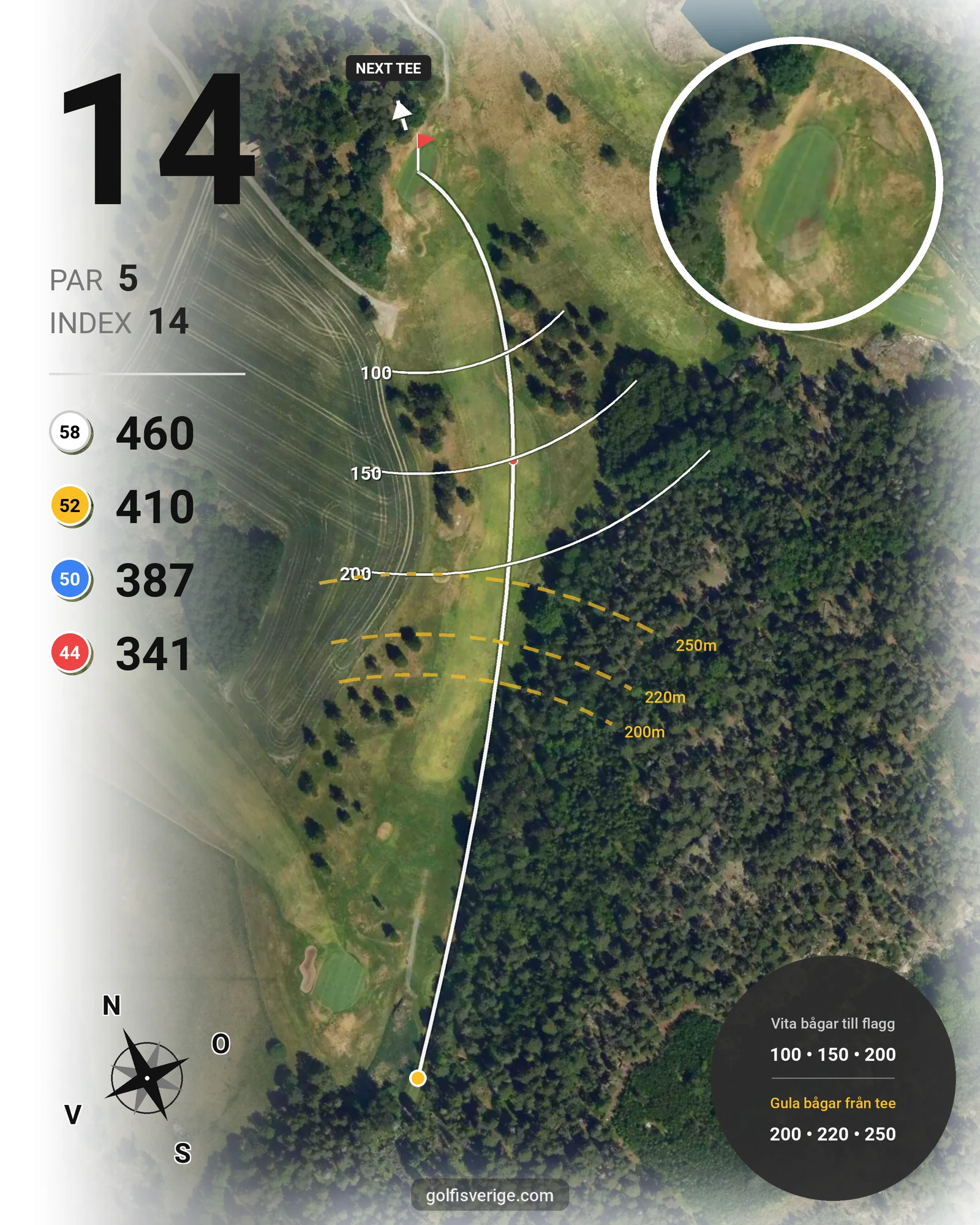 Banguide Lindö Park Nya 9 på Huvudstadens Golfklubb - Hål 14 karta