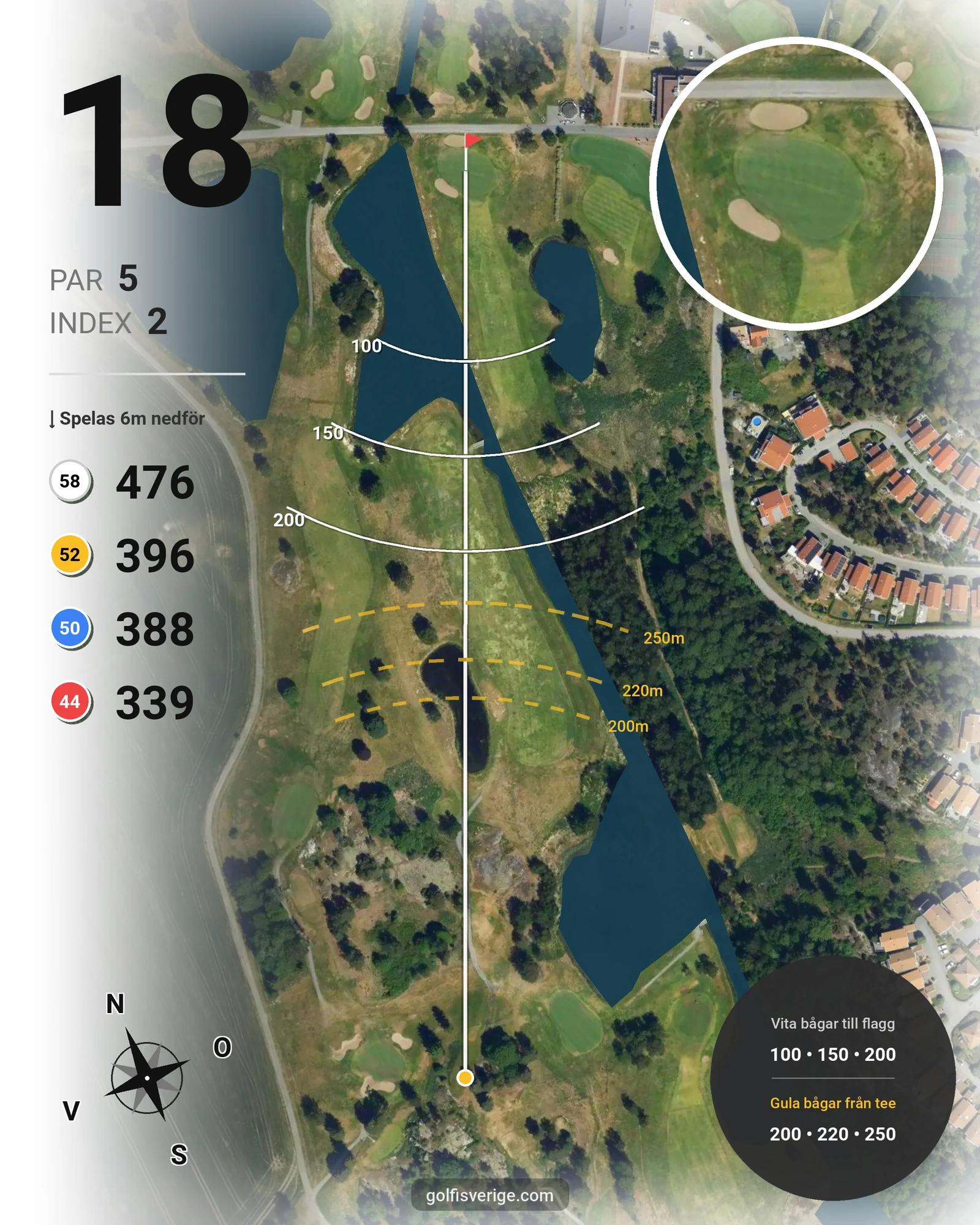 Banguide Lindö Park Nya 9 på Huvudstadens Golfklubb - Hål 18 karta