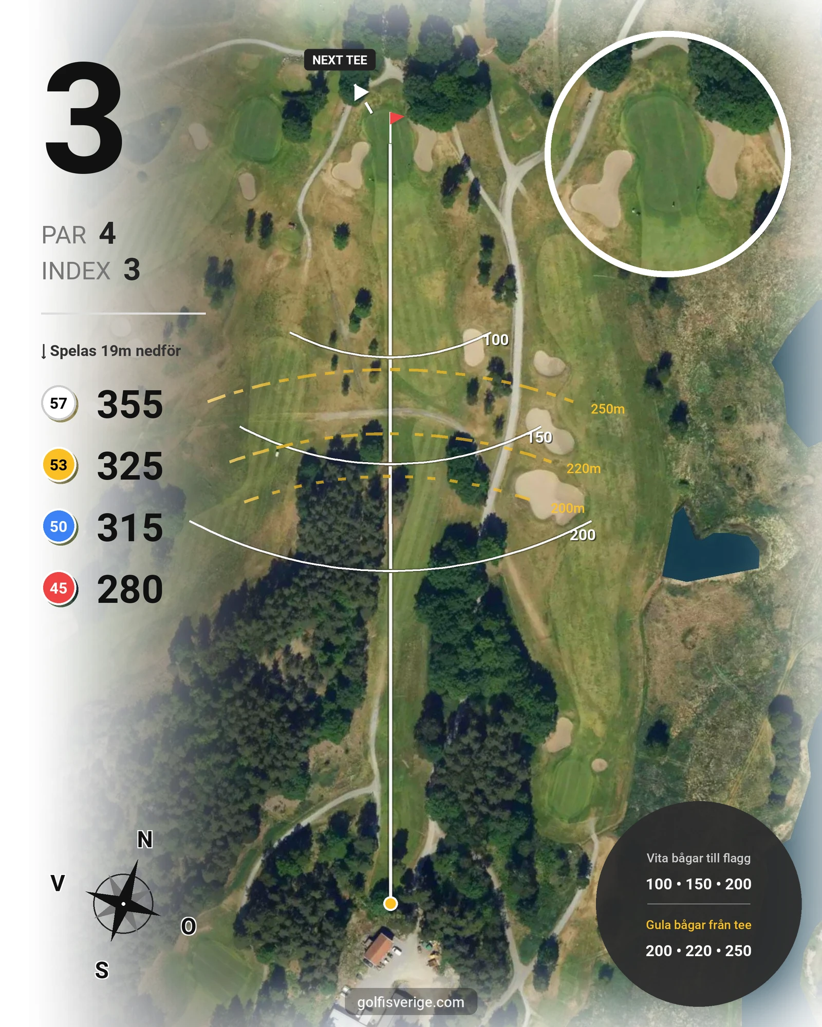 Banguide Lindö Dal på Huvudstadens Golfklubb - Hål 3 karta