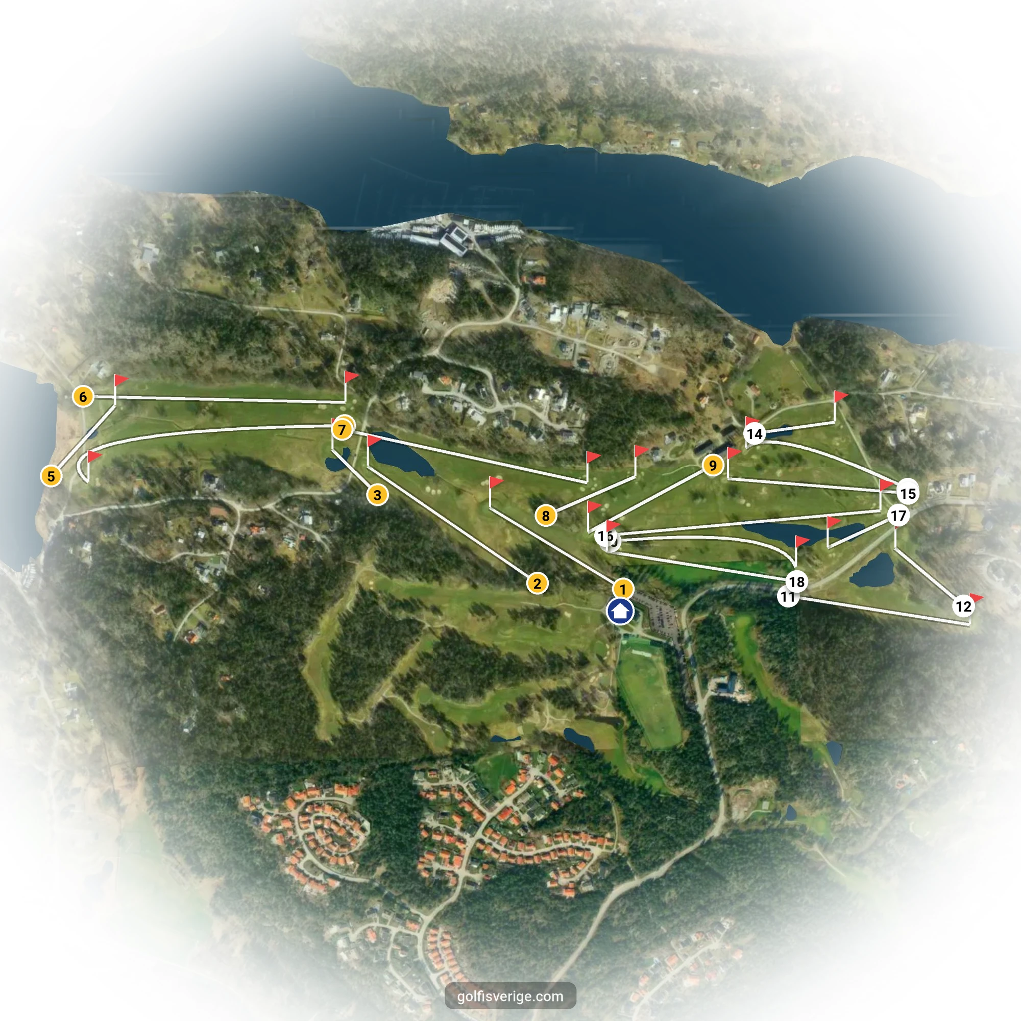 Banguide för 18 Ängsbanan på Ingarö Golfklubb