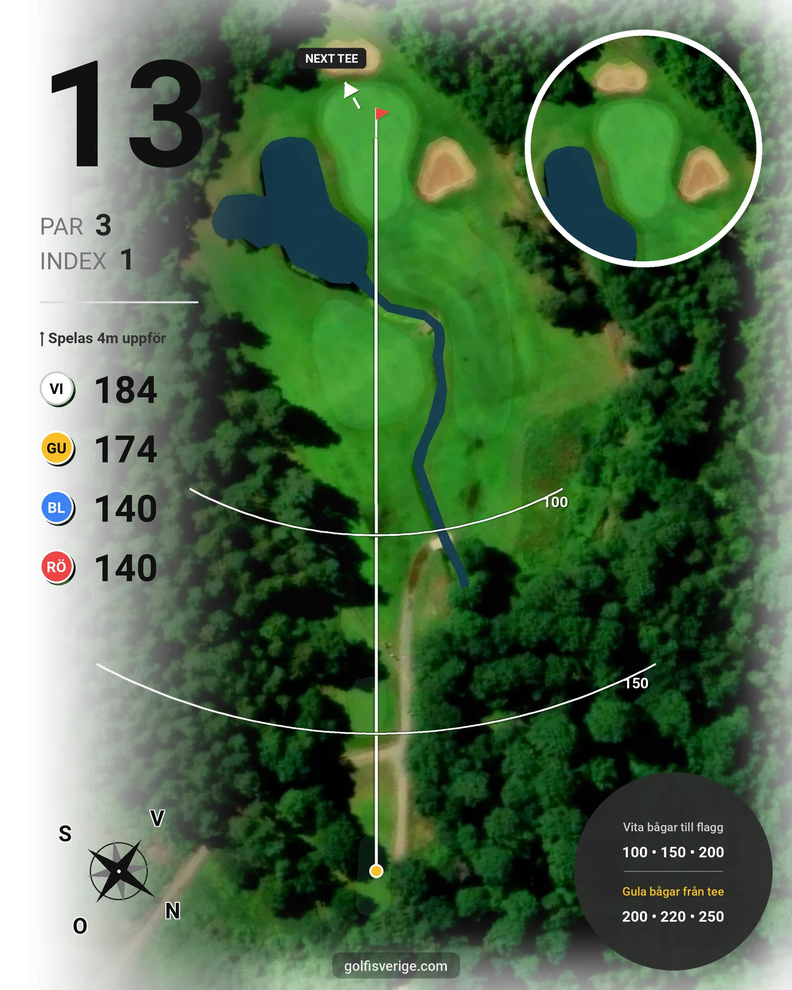 Banguide Gamla Banan på Kalmar Golfklubb - Hål 13 karta