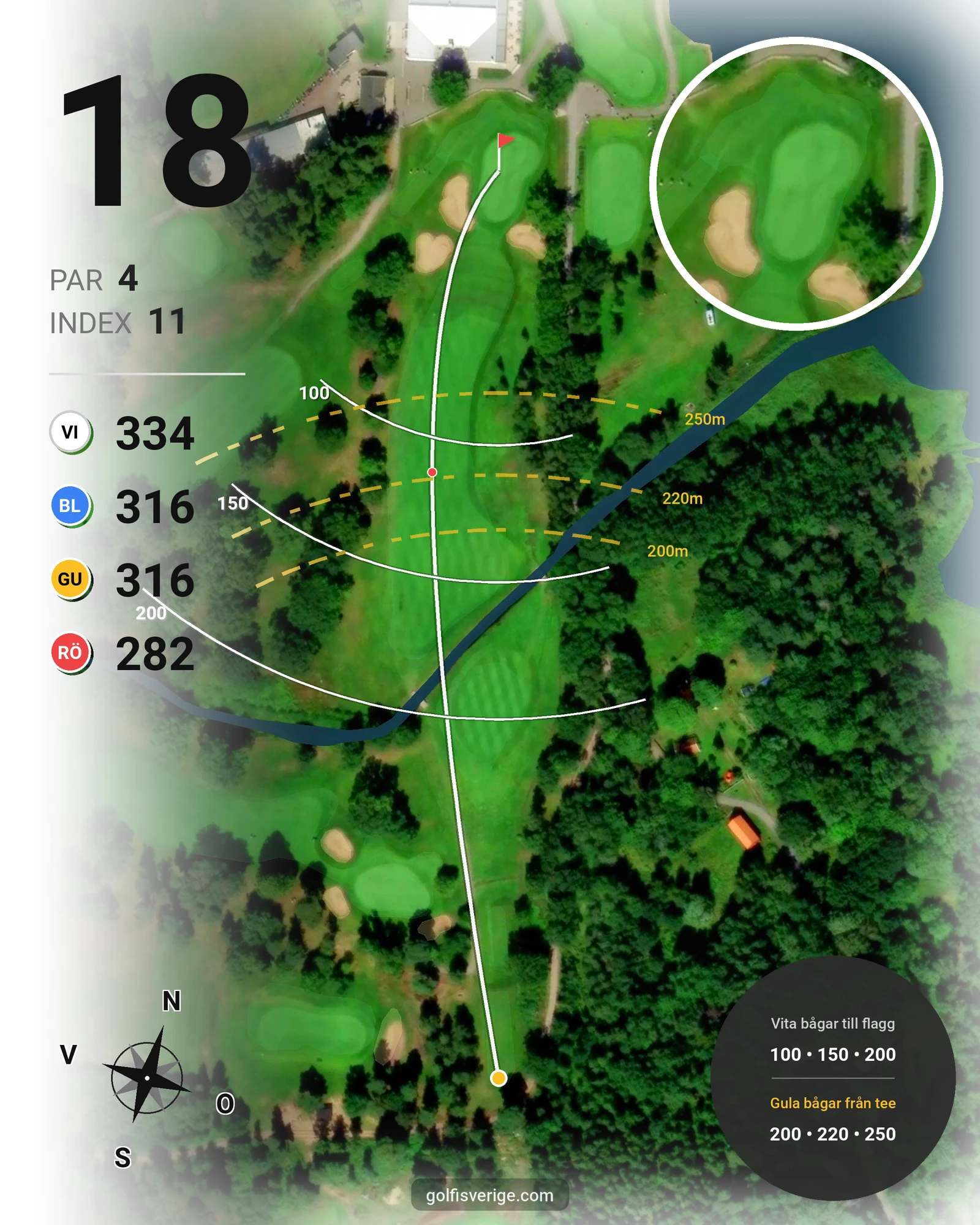 Banguide Gamla Banan på Kalmar Golfklubb - Hål 18 karta