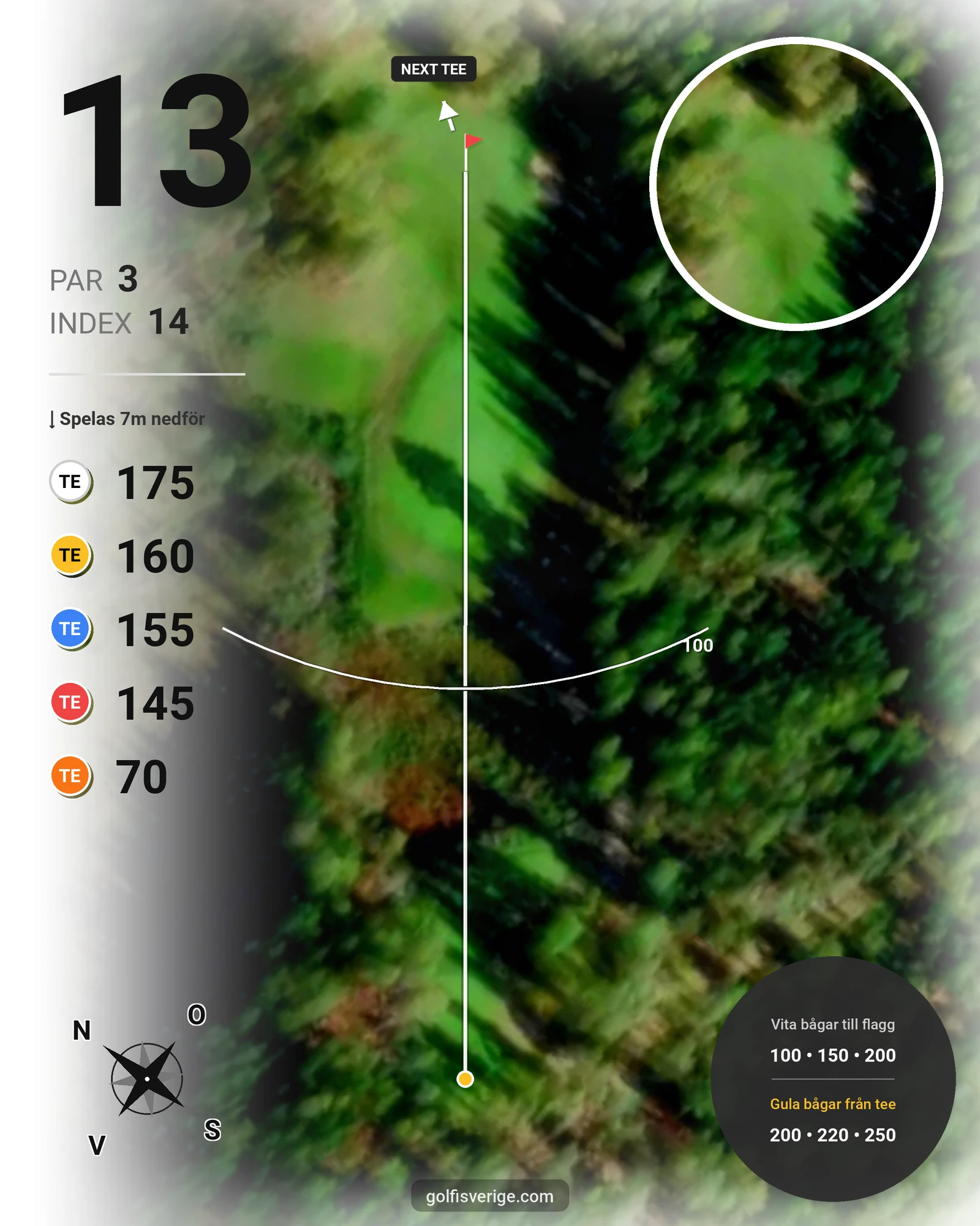 Banguide 9-hålsbanan på Katrineholms Golfklubb - Hål 13 karta