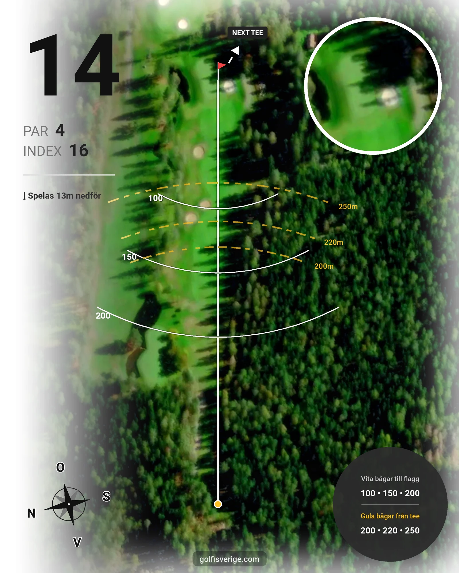 Banguide 18-hålsbanan på Katrineholms Golfklubb - Hål 14 karta