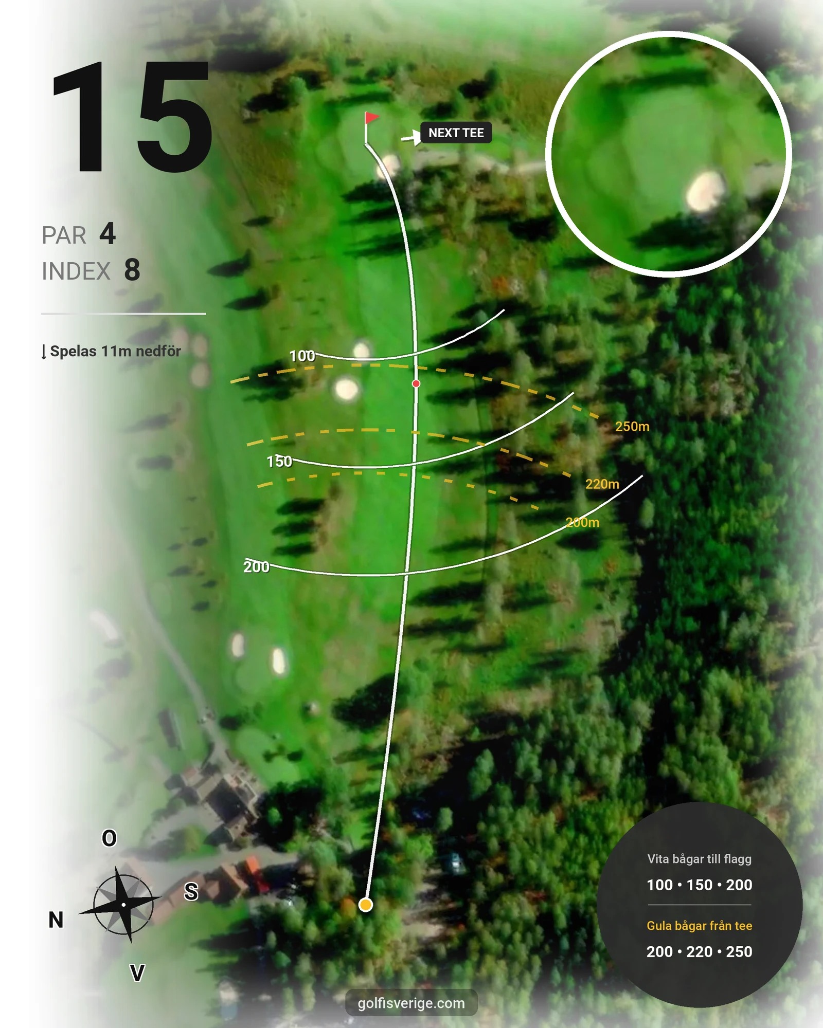 Banguide 18-hålsbanan på Katrineholms Golfklubb - Hål 15 karta