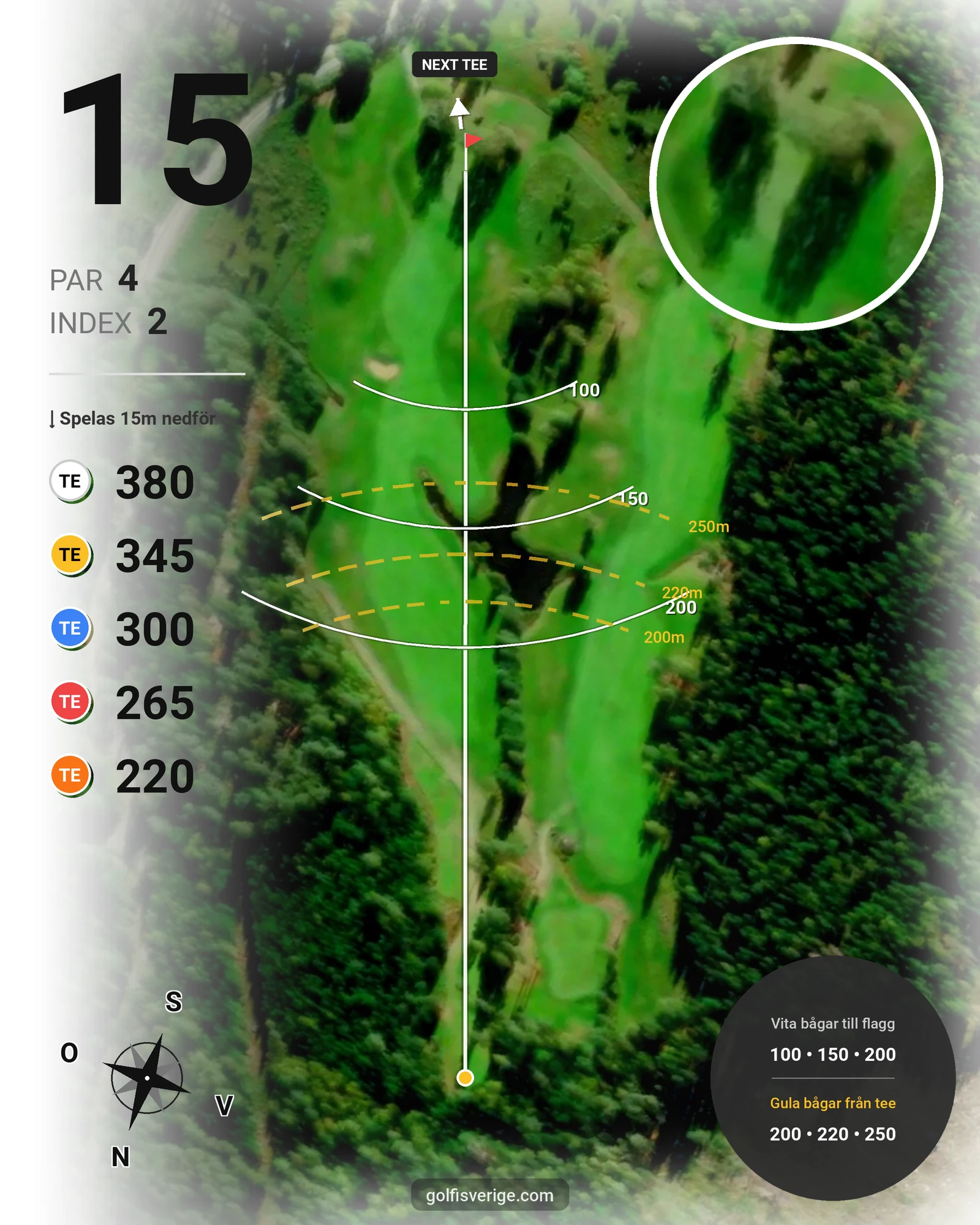 Banguide 9-hålsbanan på Katrineholms Golfklubb - Hål 15 karta