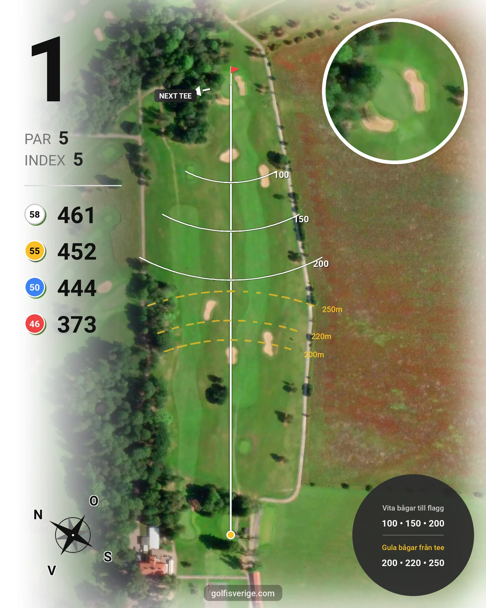 Banguide Knistad GCC på Knistad Golf & Country Club - Hål 1 karta