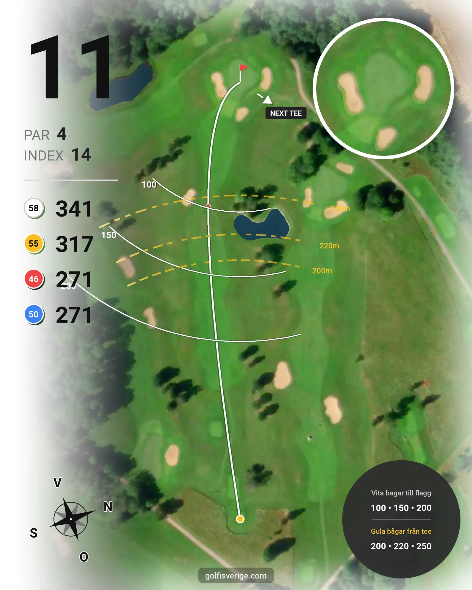 Banguide Knistad GCC på Knistad Golf & Country Club - Hål 11 karta