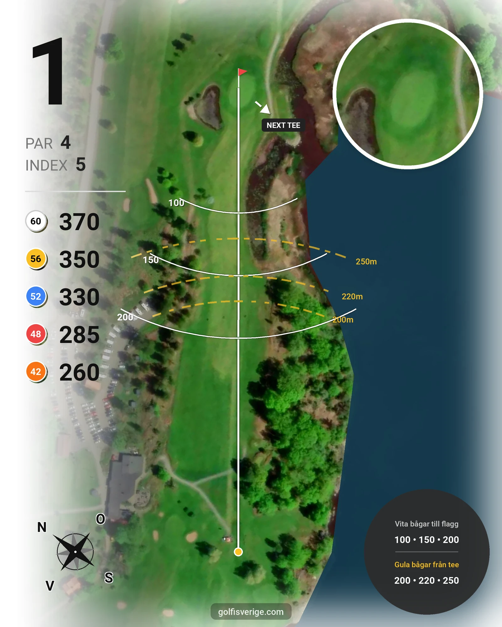 Banguide KobGK 18 hål på Koberg Golfklubb - Hål 1 karta